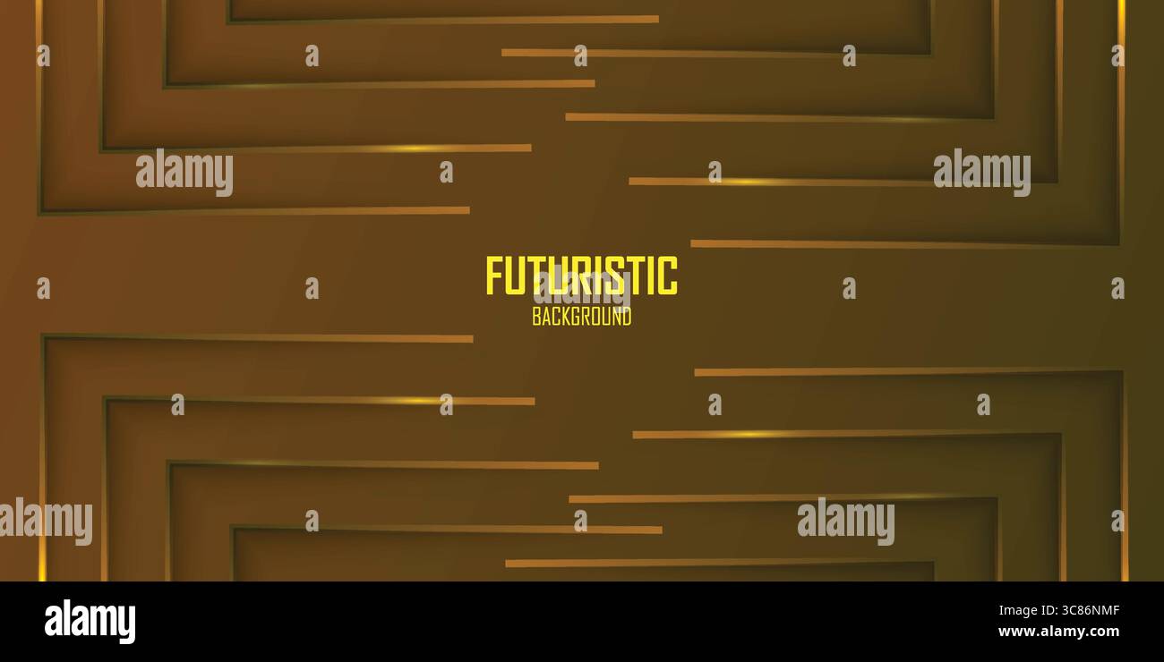Futuristischer dunkelbrauner abstrakter Hintergrund mit goldenen Linien und Schatten, geometrische Formen überlappen Schichten, grafisches Muster Banner Vorlage Design Stock Vektor