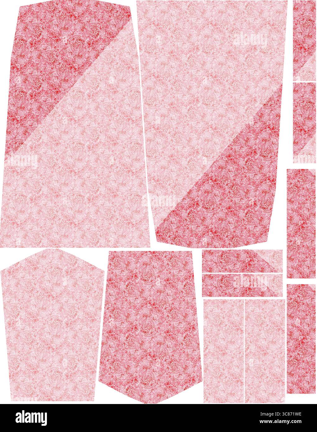 Abstraktes rot-weißes Muster isoliert auf weißem Hintergrund Stockfoto