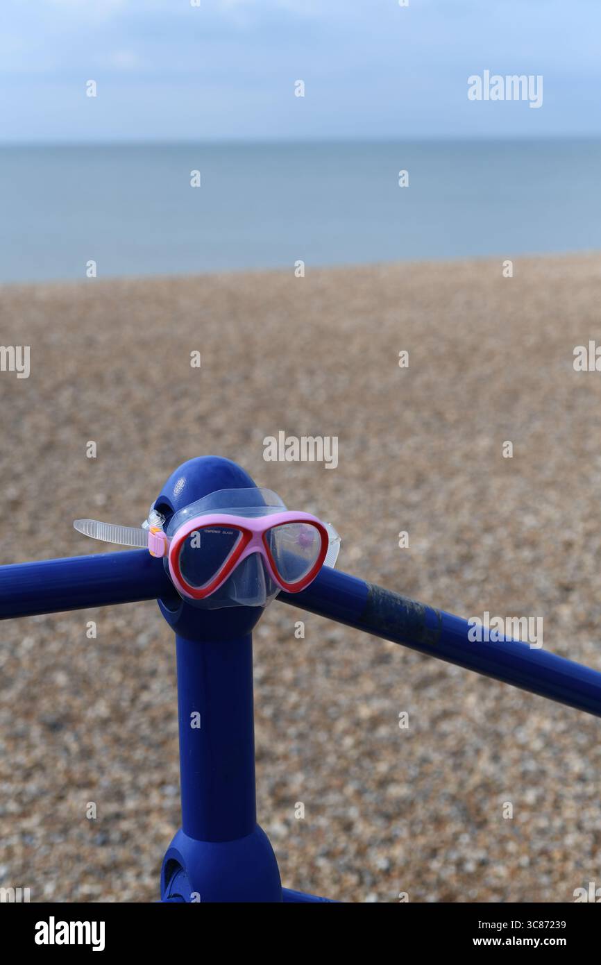 Schnorchel Maske am Strand Stockfoto