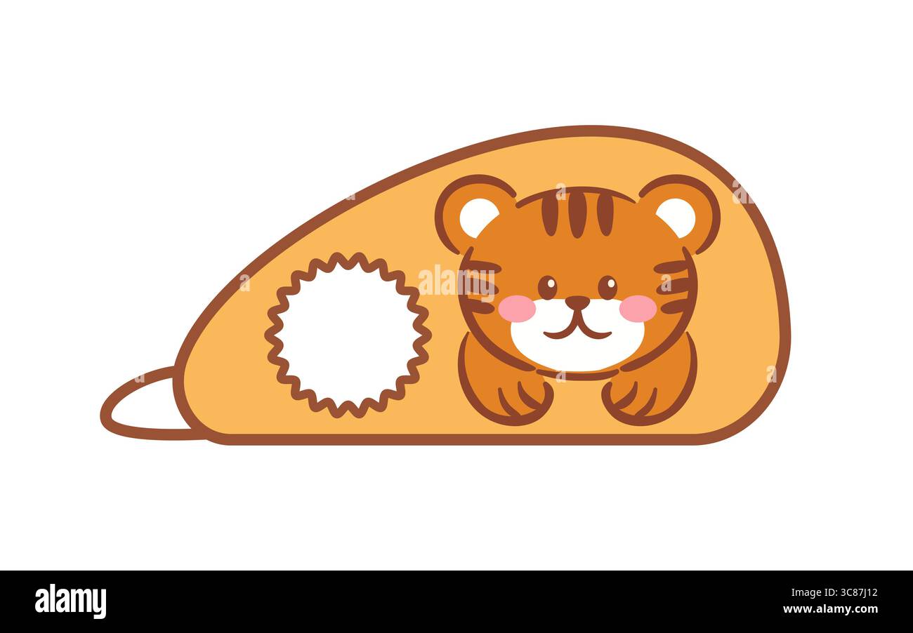 Ein Korrekturband im Kawaii-Stil mit niedlichem Tigerjungen-Design. Der niedliche Charakter verleiht jeder Papierkollektion Charme und korrigiert sie Stock Vektor