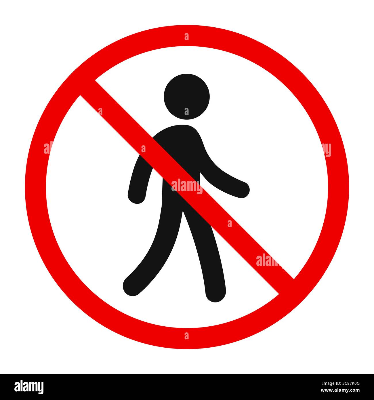 Kein Gehen, kein Betreten, Stoppschild, Warnsymbol. Überkreuzte menschliche Silhouette, einfache Stabfigur im roten Kreis. Vektorabbildung. Stock Vektor