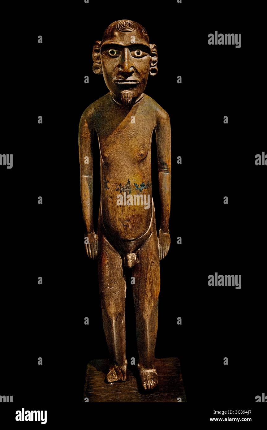 Männliche Figur (Moai Tangata) Skulptur Rapa Nui Volk Anfang des 17. Jahrhunderts bis 18. Jahrhunderts ( die Rapa Nui sind die polynesischen Ureinwohner der Osterinsel (Rapa Nui), die sich im südöstlichen Pazifik befindet. Sie sind die Nachkommen der ursprünglichen Siedler der Insel und ihre Kultur ist bekannt für ihre einzigartige monumentale Skulptur und Architektur, insbesondere die ikonischen Moai-Statuen. Während die Mehrheit der Rapa Nui auf der Osterinsel lebt ) Stockfoto