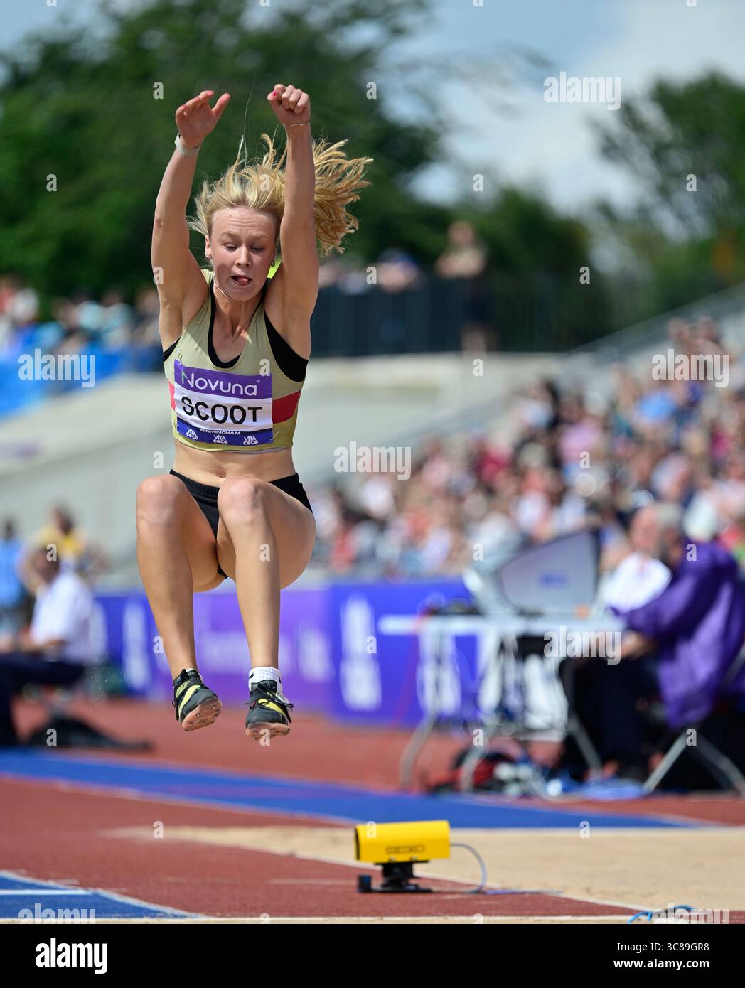 Birmingham. August 2025. Birmingham 3. August: SCOOT Georgina Team: Torbay AC bei der Novuna UK Leichtathletik Meisterschaft im Alexander Stadium, Birmingham Credit: PATRICK ANTHONISZ/Alamy Live News Stockfoto