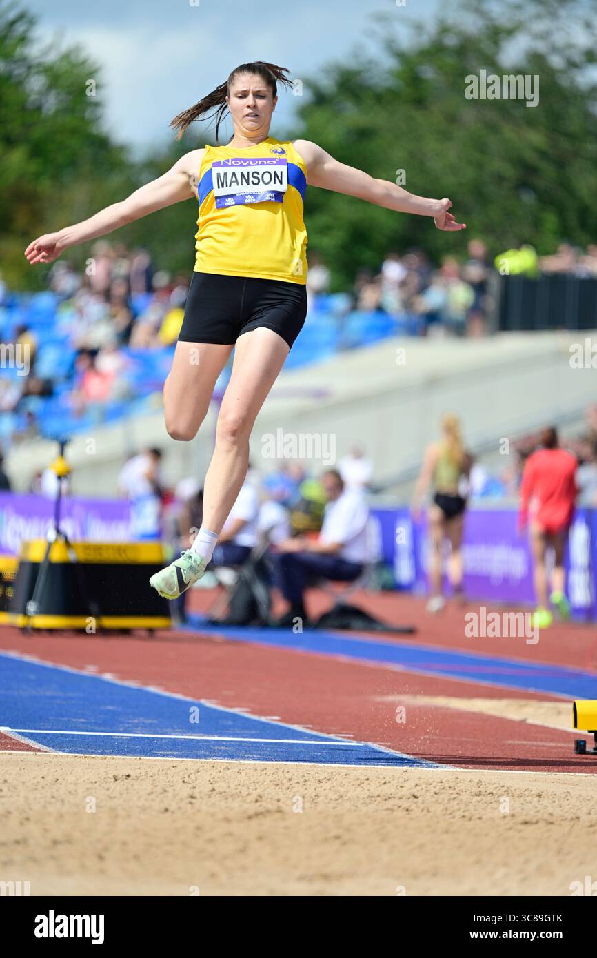 Birmingham. August 2025. Birmingham 3. August: MANSON Nikki Team: Giffnock North AC bei der Novuna UK Leichtathletik-Meisterschaft im Alexander Stadium, Birmingham Credit: PATRICK ANTHONISZ/Alamy Live News Stockfoto