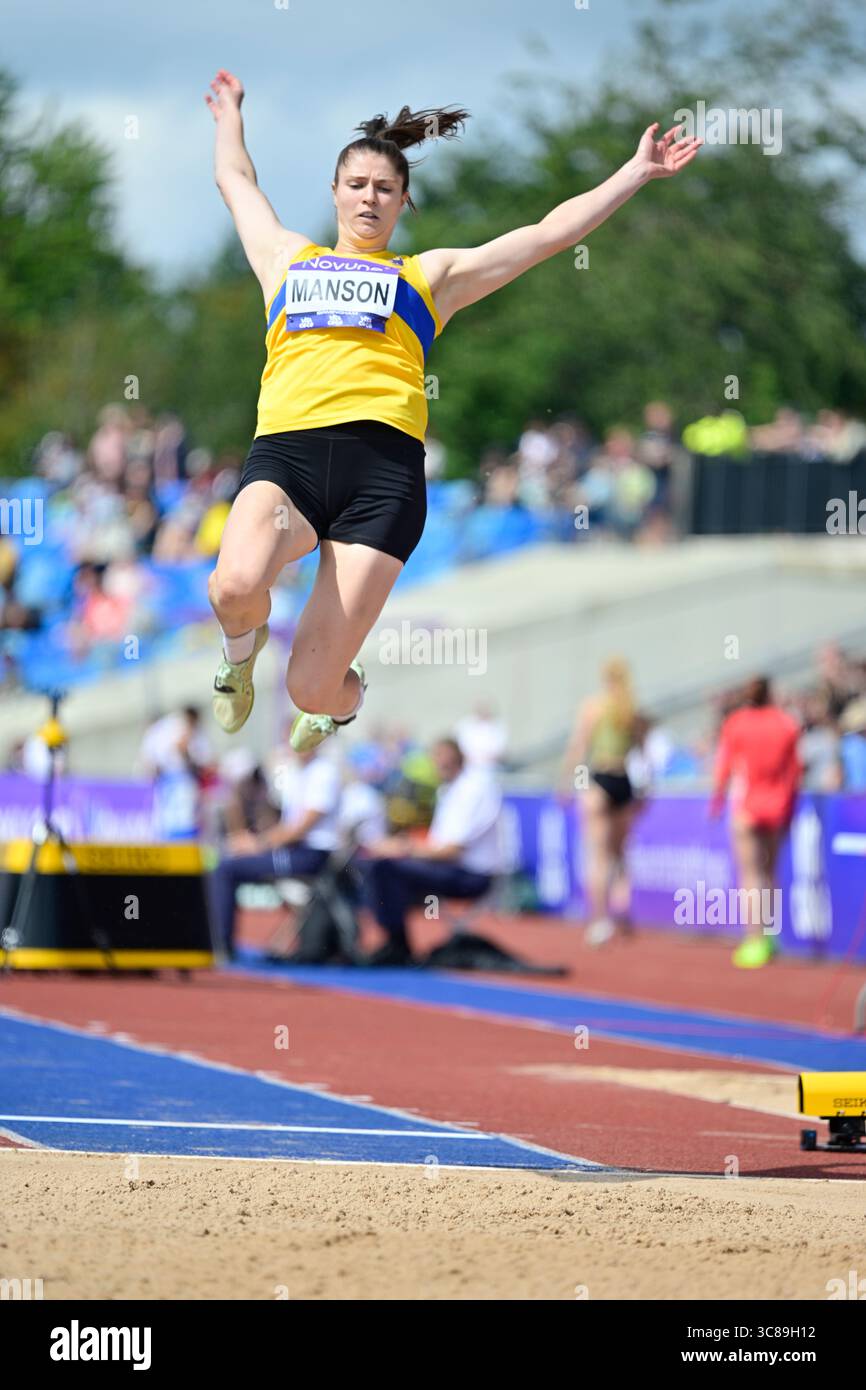 Birmingham. August 2025. Birmingham 3. August: MANSON Nikki Team: Giffnock North AC bei der Novuna UK Leichtathletik-Meisterschaft im Alexander Stadium, Birmingham Credit: PATRICK ANTHONISZ/Alamy Live News Stockfoto