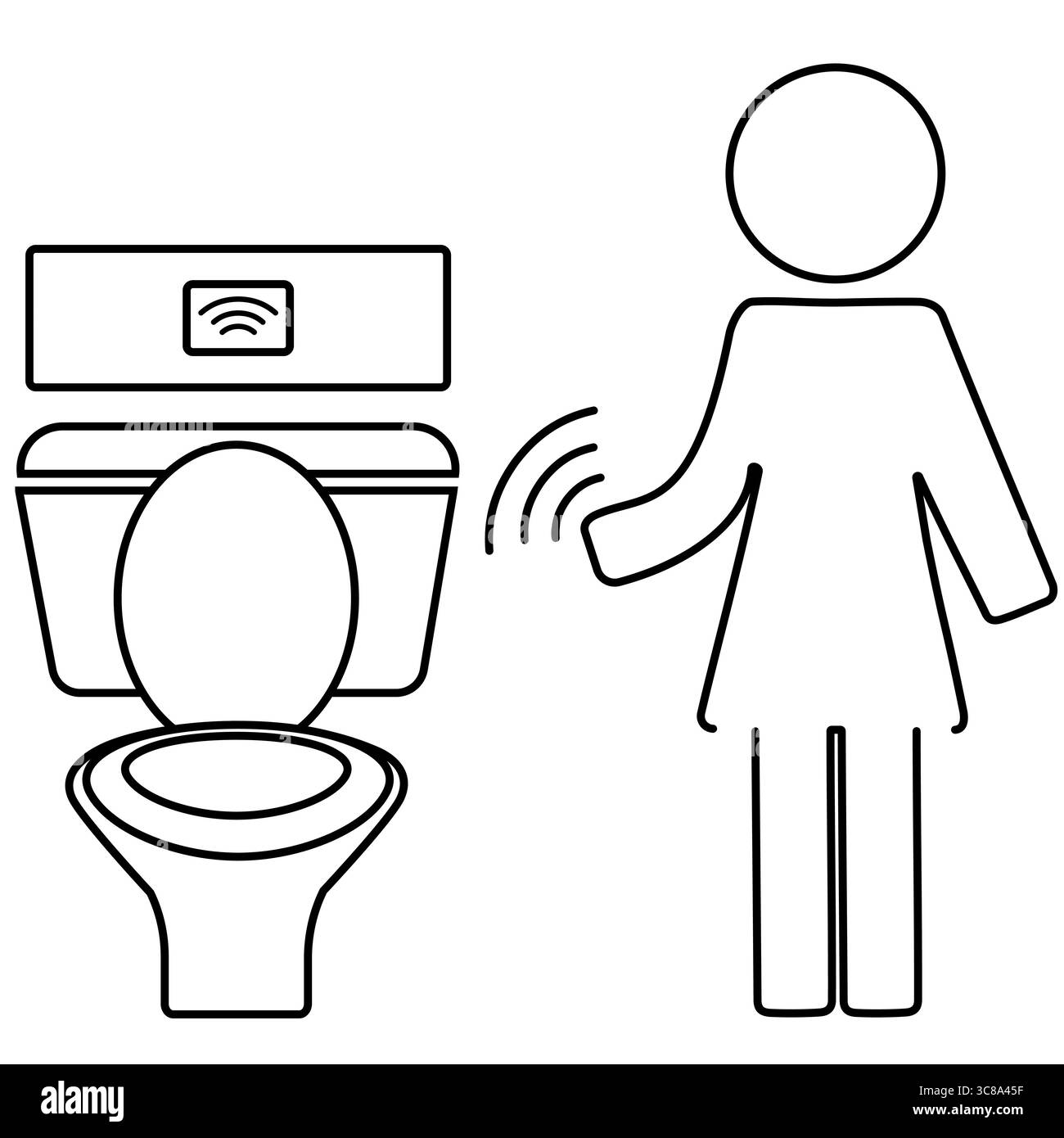 Intelligenter Sensor für automatische Spülung mit Person, die die Toilette in der Toilette aktiviert Stock Vektor