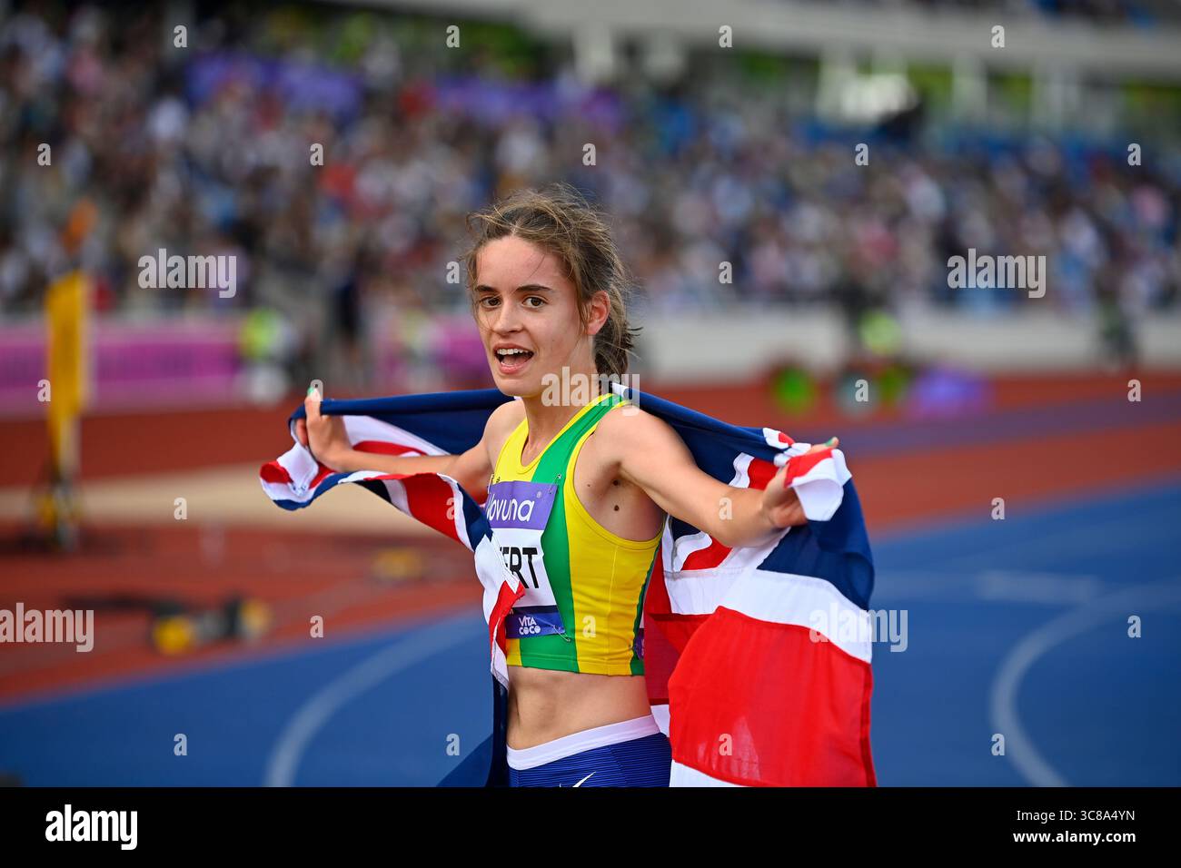 Birmingham. August 2025. Birmingham 3. August: Sarah Calvert gewinnt die Frauen 1500 m bei der Novuna UK Athletics Championship im Alexander Stadium, Birmingham Credit: PATRICK ANTHONISZ/Alamy Live News Stockfoto