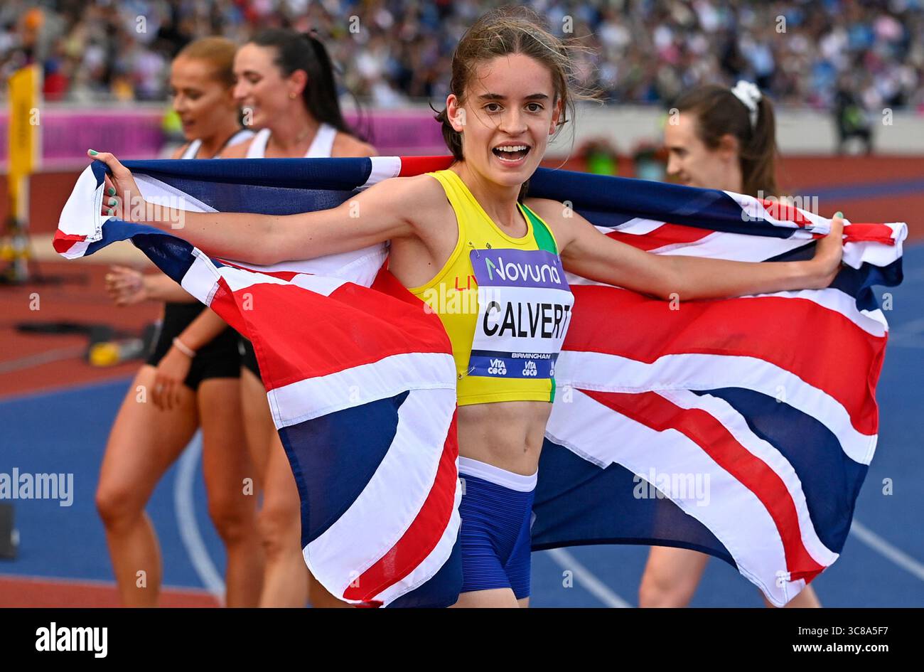 Birmingham. August 2025. Birmingham 3. August: Sarah Calvert gewinnt die Frauen 1500 m bei den Novuna UK Athletics Championships im Alexander Stadium, Birmingham Credit: PATRICK ANTHONISZ/Alamy Live News Stockfoto