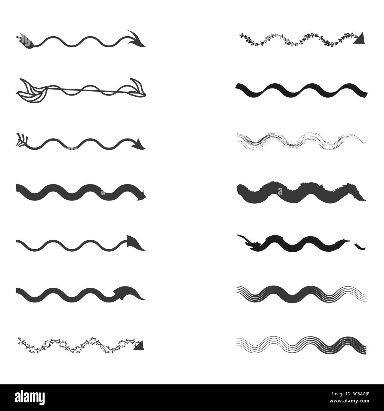 Pinselsymbol „Wave“. Künstlerisches Strichsymbol. Strukturiertes Vektordesign. Schwarzer Hintergrund. Stock Vektor