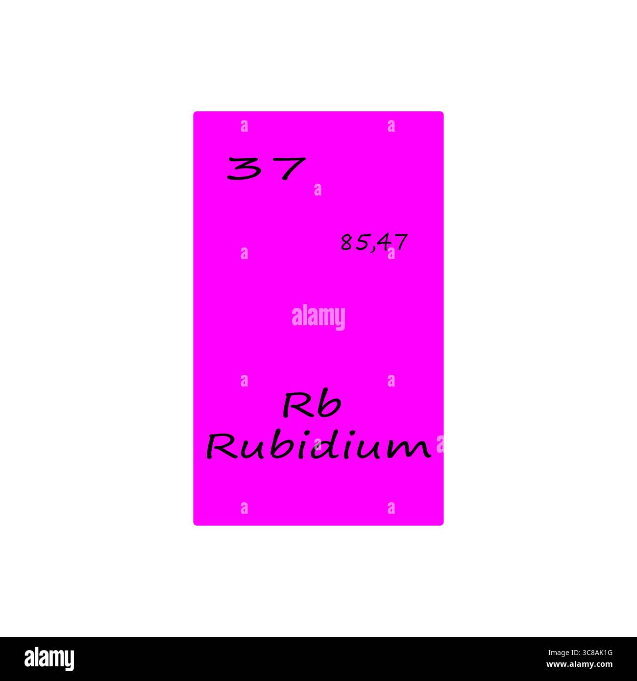 Rubidium-Elementblock. Atomzahl siebenunddreißig. Chemisches Symbol Vektor. Heller magentafarbener Hintergrund. Stock Vektor