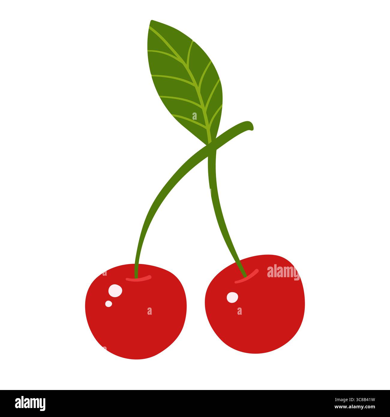 Cherry Cartoon Illustration. Ganze reife rote Kirsche abstrakte, bunte, kindliche, handgezeichnete Frucht. Kindliche stilisierte Grafik einfache trendige Vektorkunst für Kinder, Aufkleber, Karte, Poster, Cover Stock Vektor