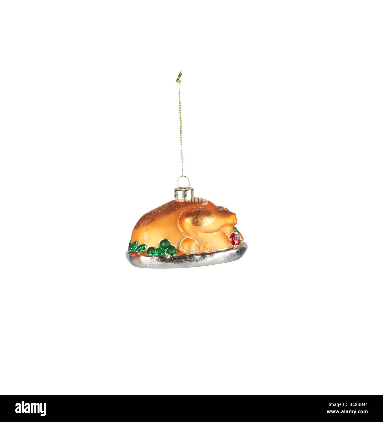 Weihnachtsschmuck Huhn mit hängendem Seil isolierter Naturhintergrund mit Schneideweg Stockfoto