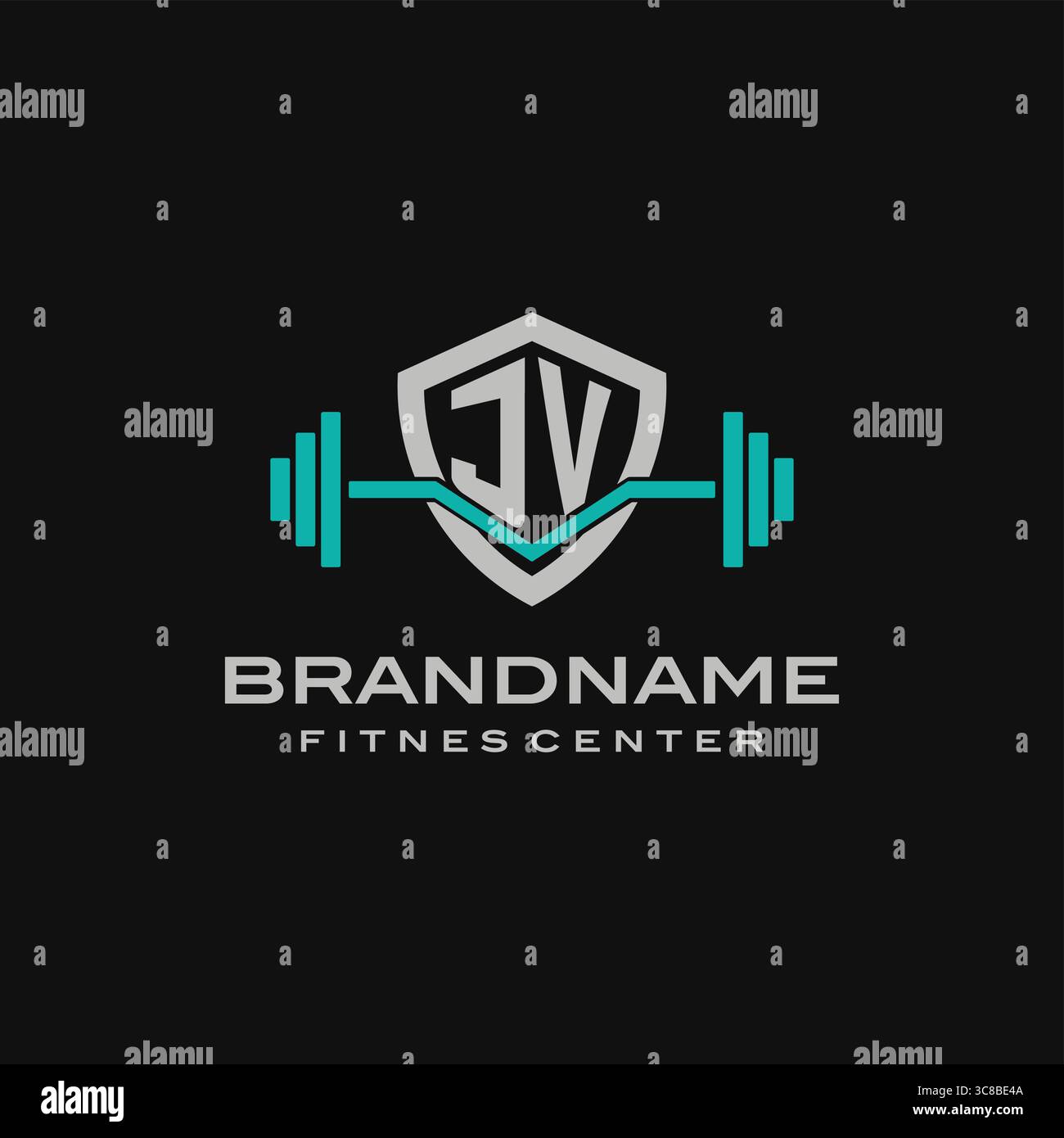 Design mit kreativem JV-Logo für Fitnessstudio oder Fitness-Vektorgrafik Stock Vektor