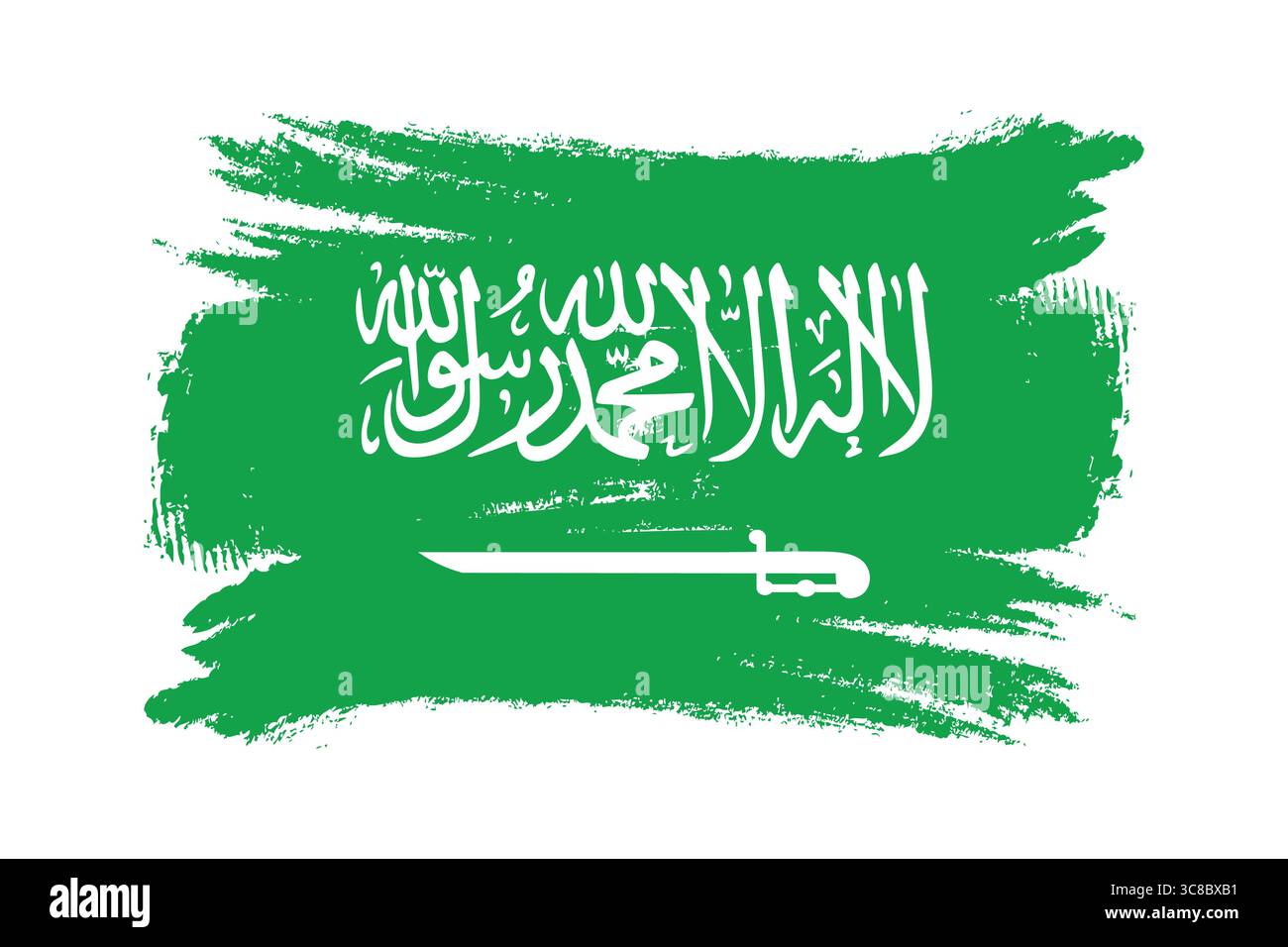 Künstlerische Darstellung der Saudi-arabischen Flagge mit strukturiertem Pinselstrich-Effekt. Stock Vektor