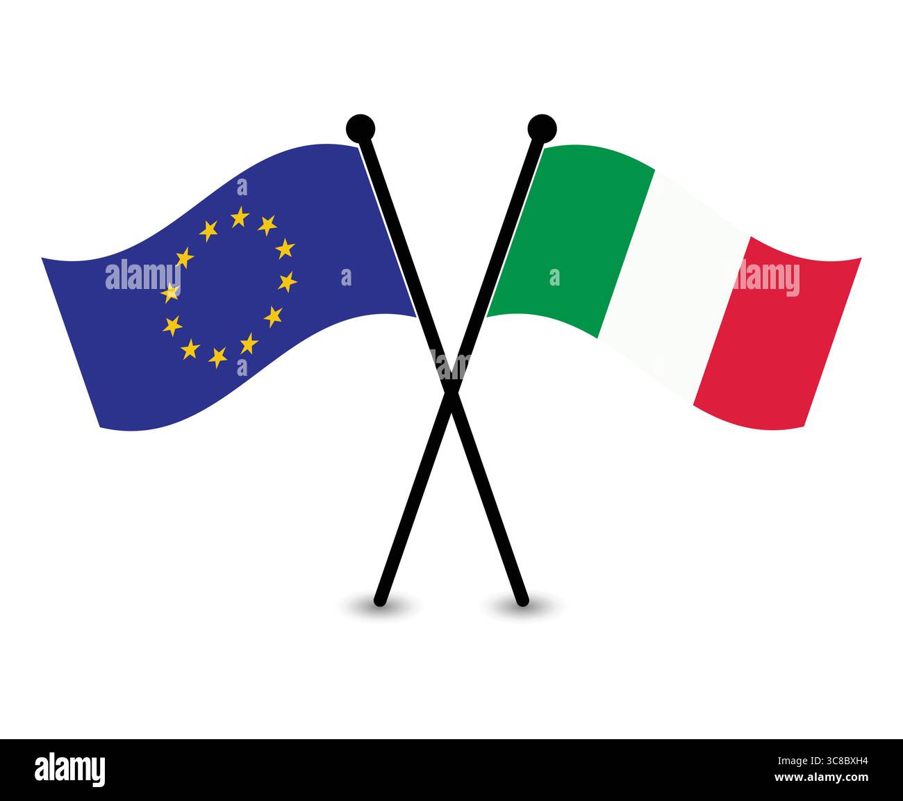 Flaggen der Europäischen Union und Italiens miteinander verflochten, Symbol der Partnerschaft. Stock Vektor