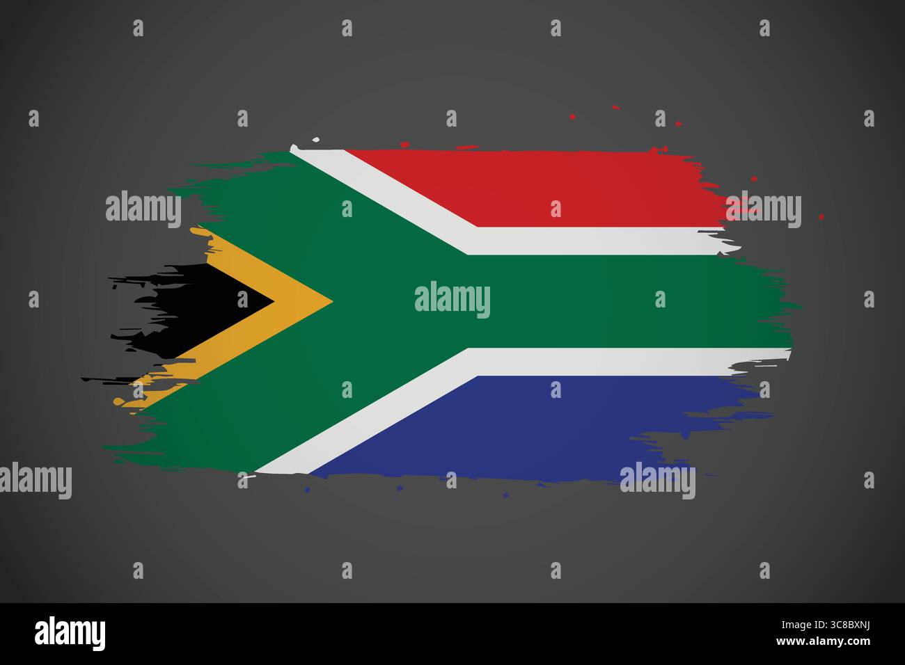 Grafik mit südafrikanischer Flagge und künstlerischen Pinselstrichen. Stock Vektor