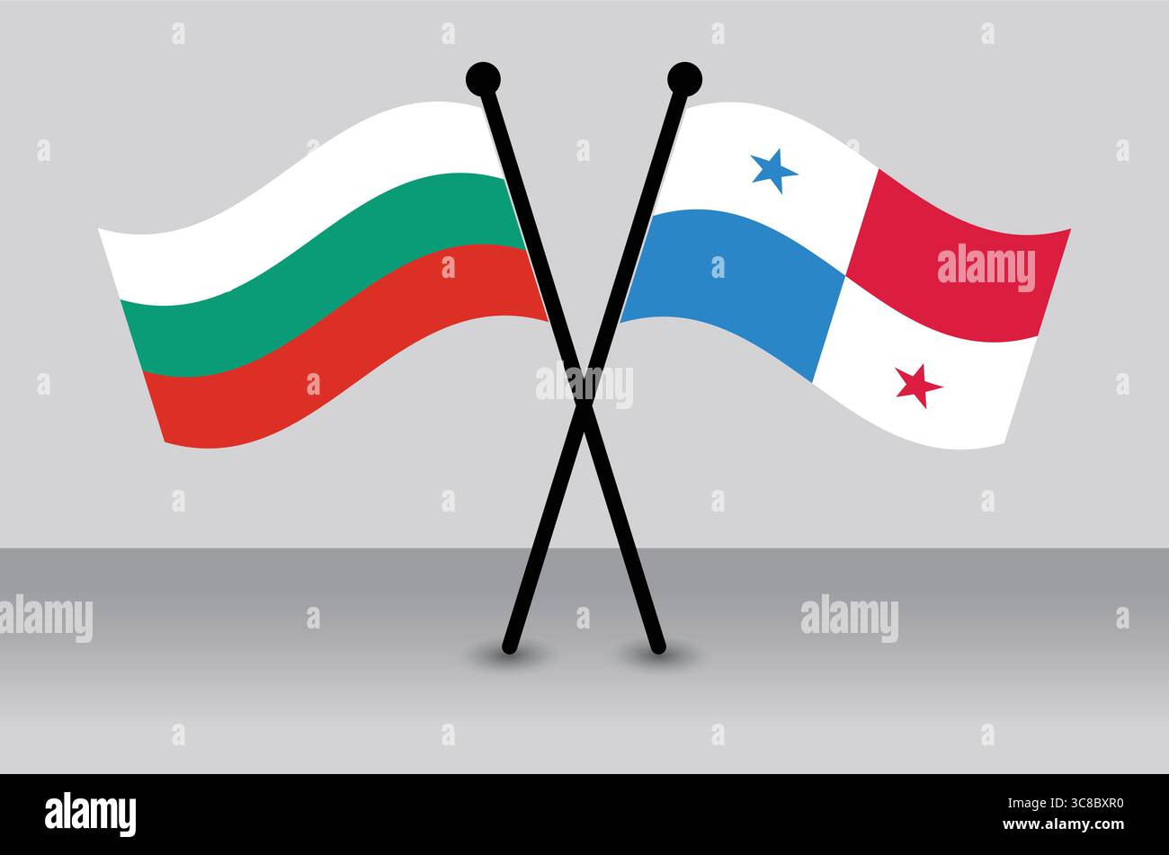 Gekreuzte Flaggen von Bulgarien und Panama, die die Diplomatie repräsentieren. Stock Vektor