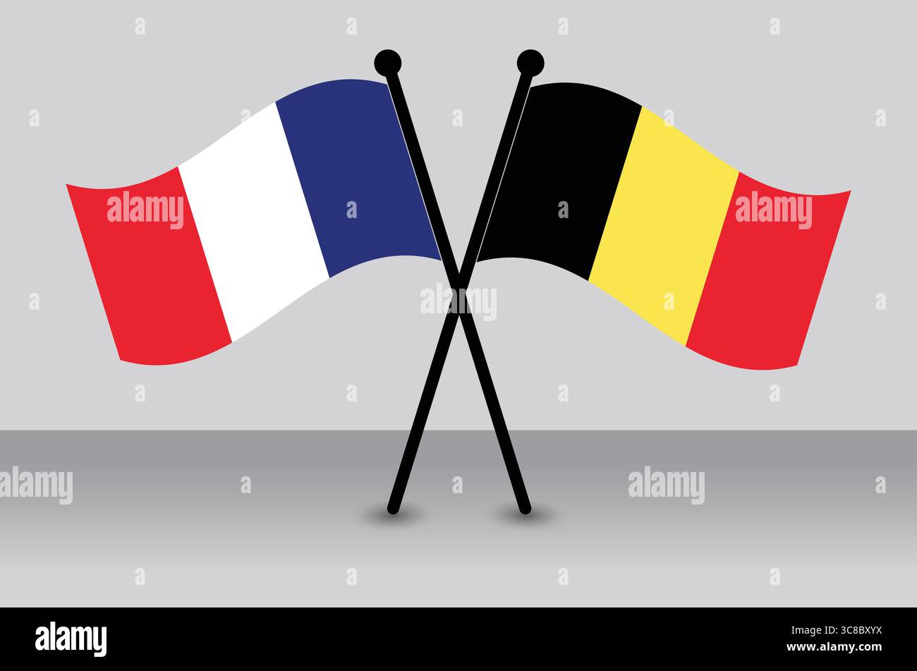 Gekreuzte französische und belgische Flaggen veranschaulichen diplomatische Beziehungen. Stock Vektor