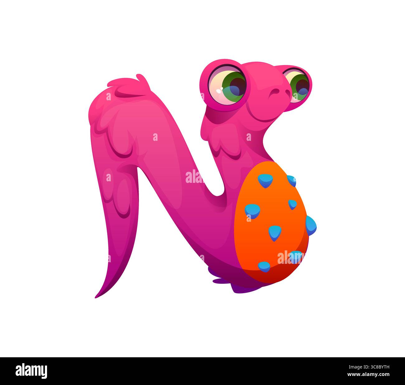 Seltsame Monster Charakter Zeichentrickschrift Buchstabe N. bizarre bogle Personage Kinder ABC Typ Buchstaben, Fantasy Kreatur Vektor Schriftart Symbol. Verrücktes Halloween Monster Charakter englisches Alphabet Element Stock Vektor