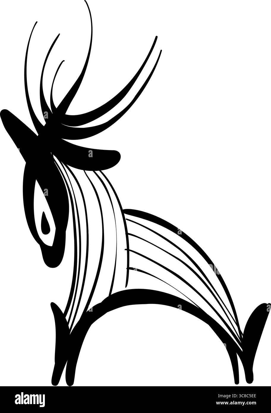 Isolierter weißer Hintergrund: Vektorillustration einer bezaubernden Hirschsilhouette. Ideal für Logo-Design, Blockdruck, Laserschneiden und vieles mehr. Stock Vektor