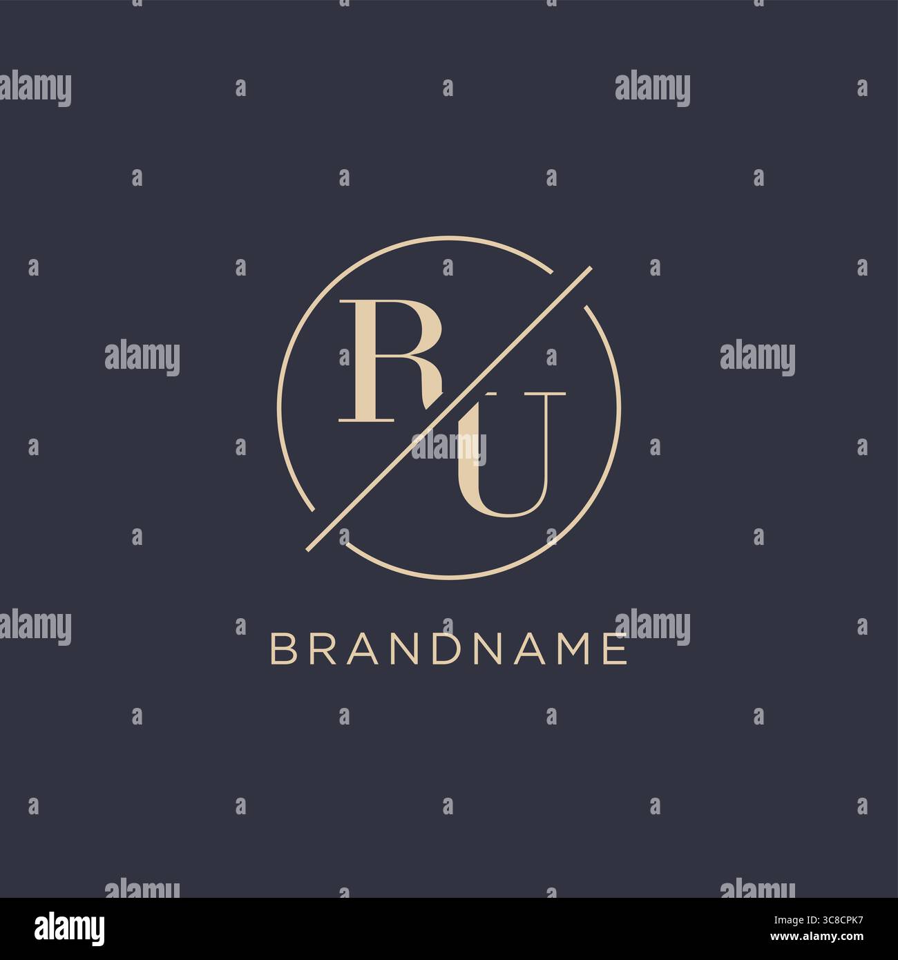 Initial Letter RU Logo mit einfacher Kreislinie eleganter Optik Vektorgrafik im Monogramm-Logo-Stil Stock Vektor