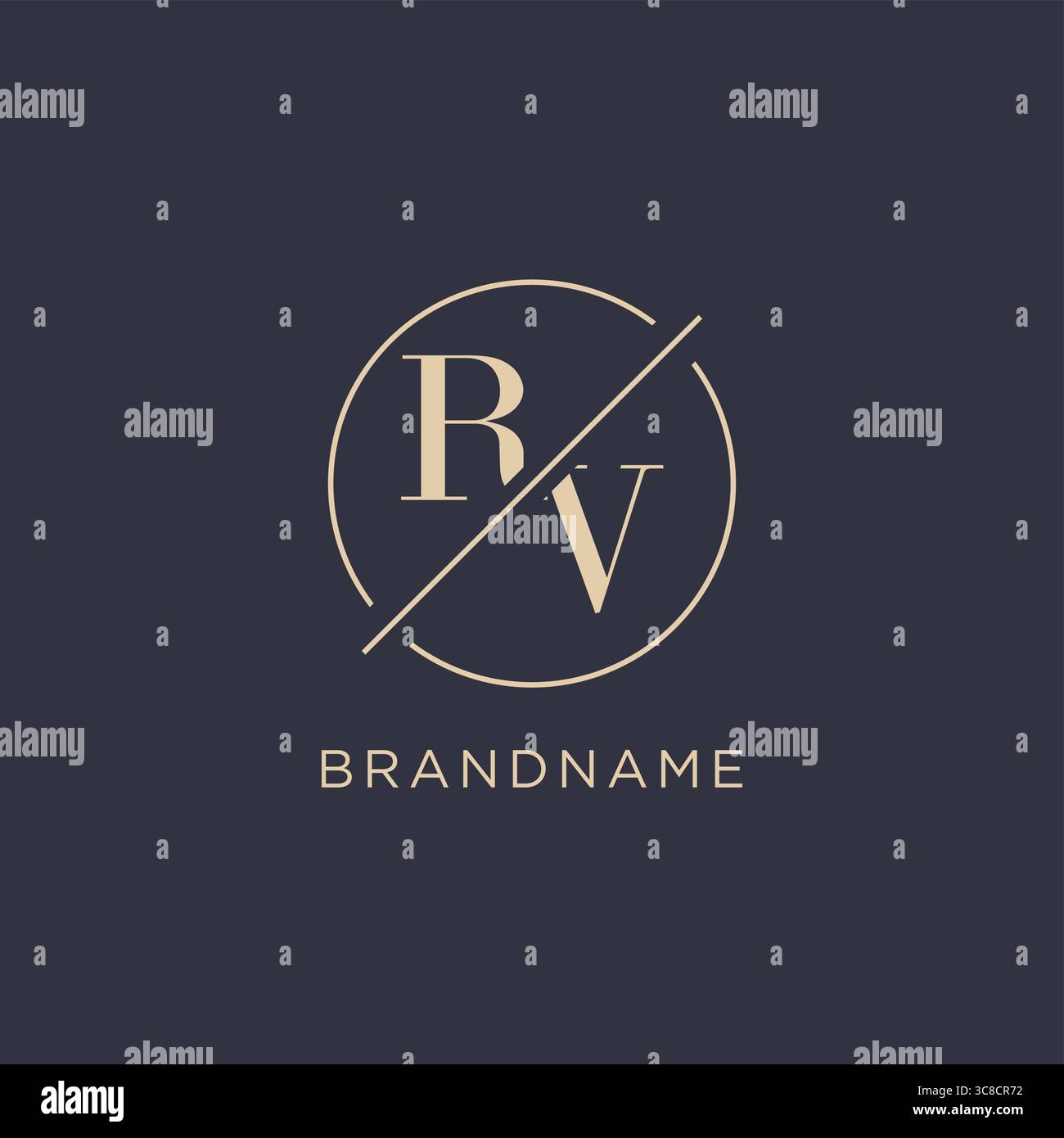 Initial Letter RV-Logo mit einfacher Kreislinie eleganter Optik Vektorgrafik im Monogramm-Logo-Stil Stock Vektor