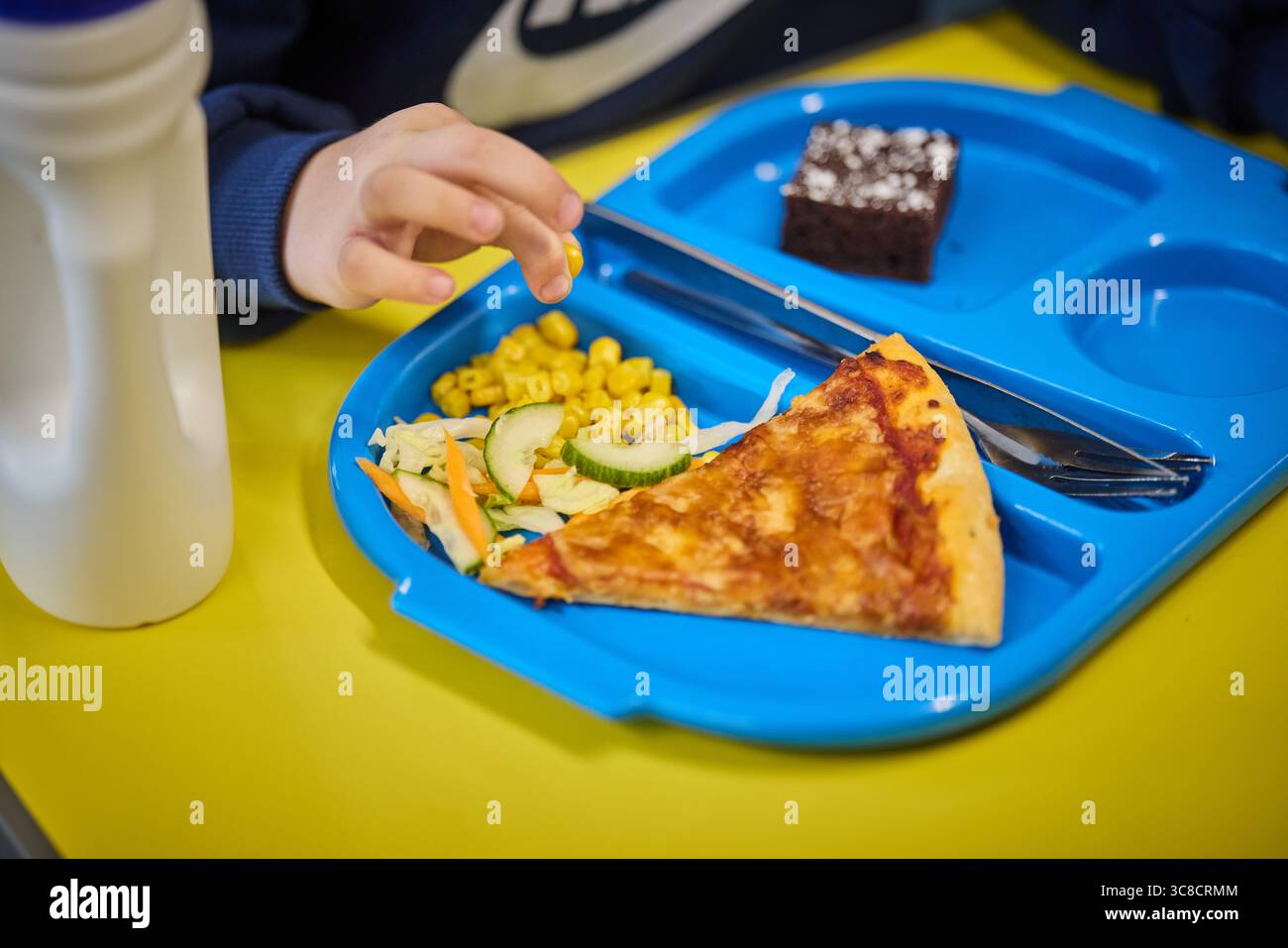 Schulmahlzeit auf einem Essenstablett Stockfoto