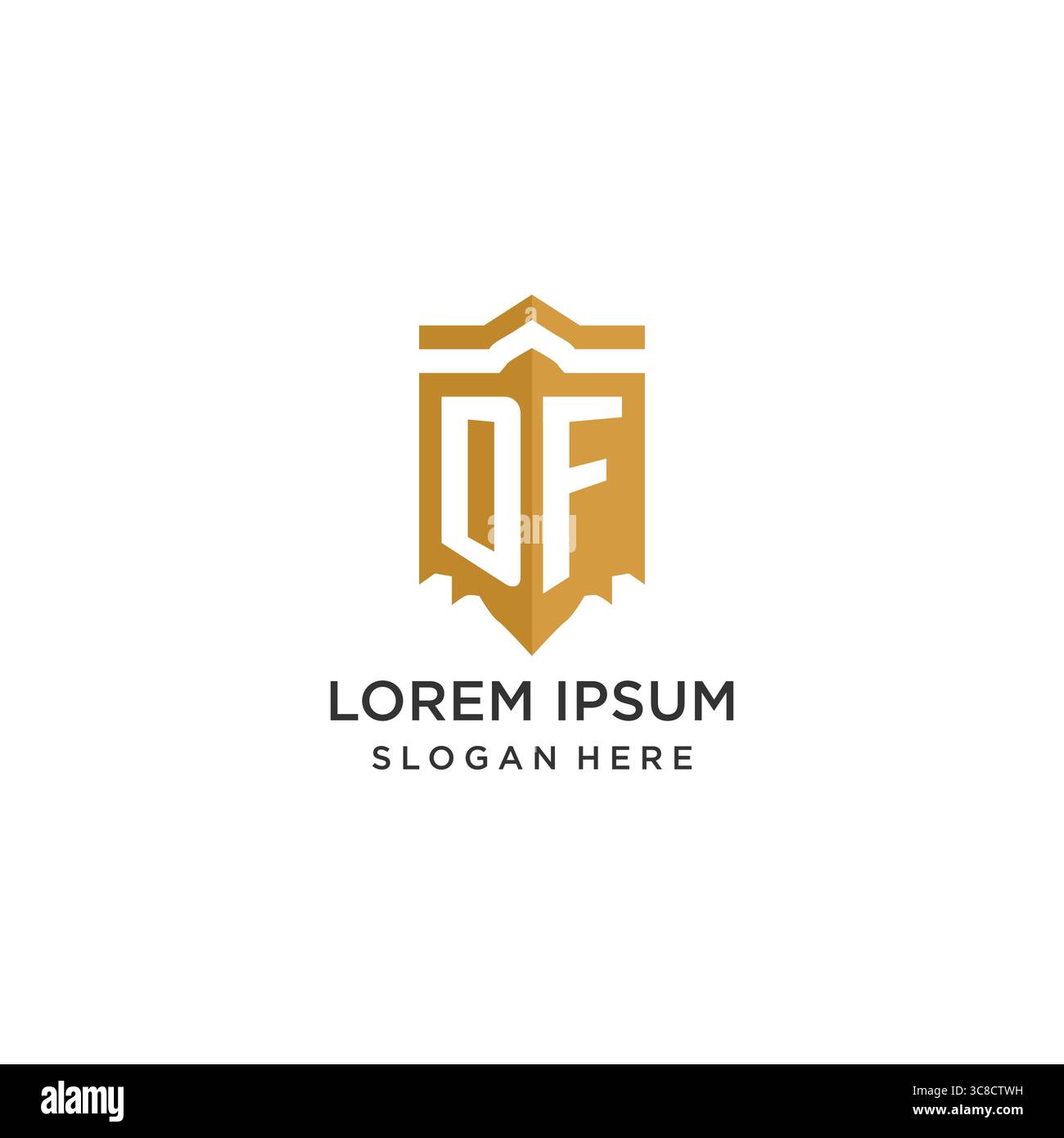 Monogramm-DF-Logo mit geometrischer Form des Schildes, elegantes, luxuriöses Logo-Design-Vektorgrafik Stock Vektor