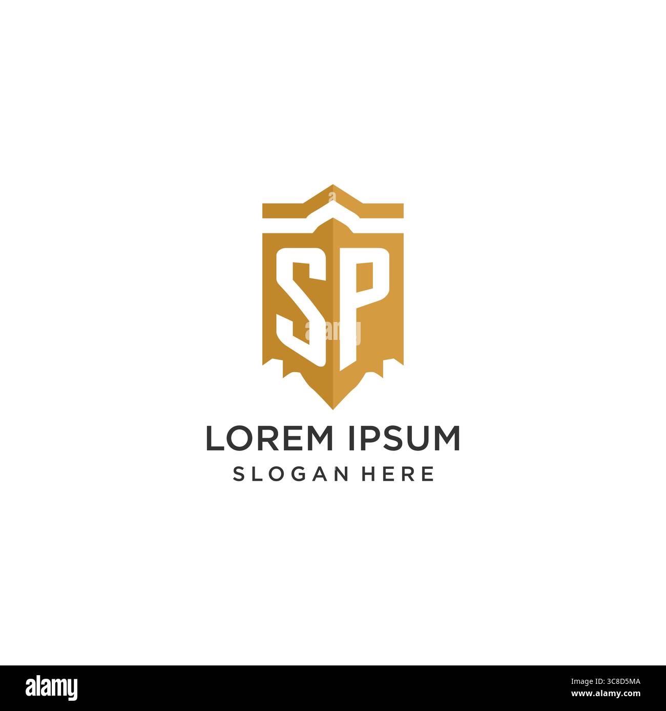 Monogramm SP-Logo mit geometrischer Schildform, elegante Vektorgrafik im luxuriösen Initial-Logo-Design Stock Vektor