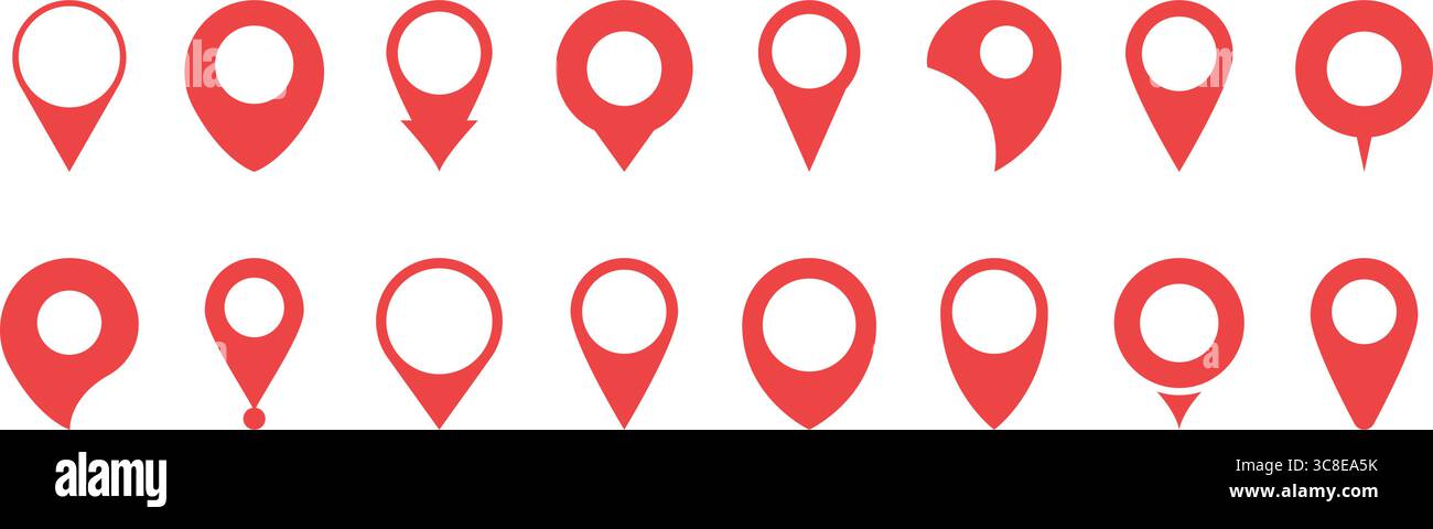 Rote Kartensteckplatz-Positionsmarkierung Ausgefüllte Symbolgruppe. Sammlung Von Symbolen Für Navigation, Gps Und Geolocation Silhouette. Verschiedene Stiftdesigns Für Karten Und Richtungen Stock Vektor
