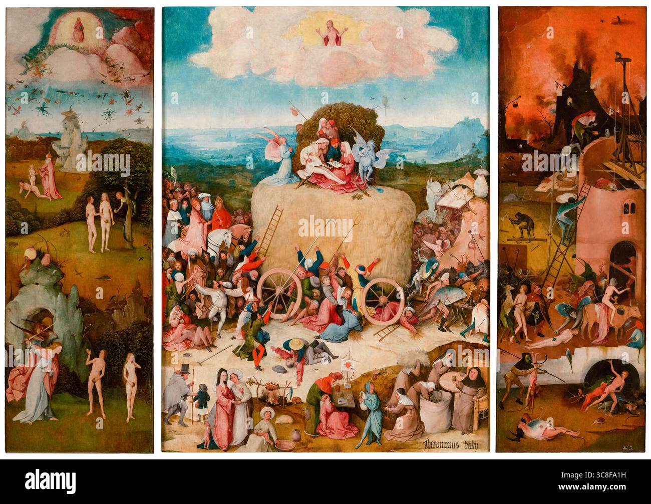 Hieronymus Bosch, der Haywain, (Triptychon), Ölgemälde auf Tafel, 1512-1515 Stockfoto Hieronymus Bosch, der Haywain, (Triptychon), Ölgemälde auf Tafel, 1512-1515 Stockfoto
