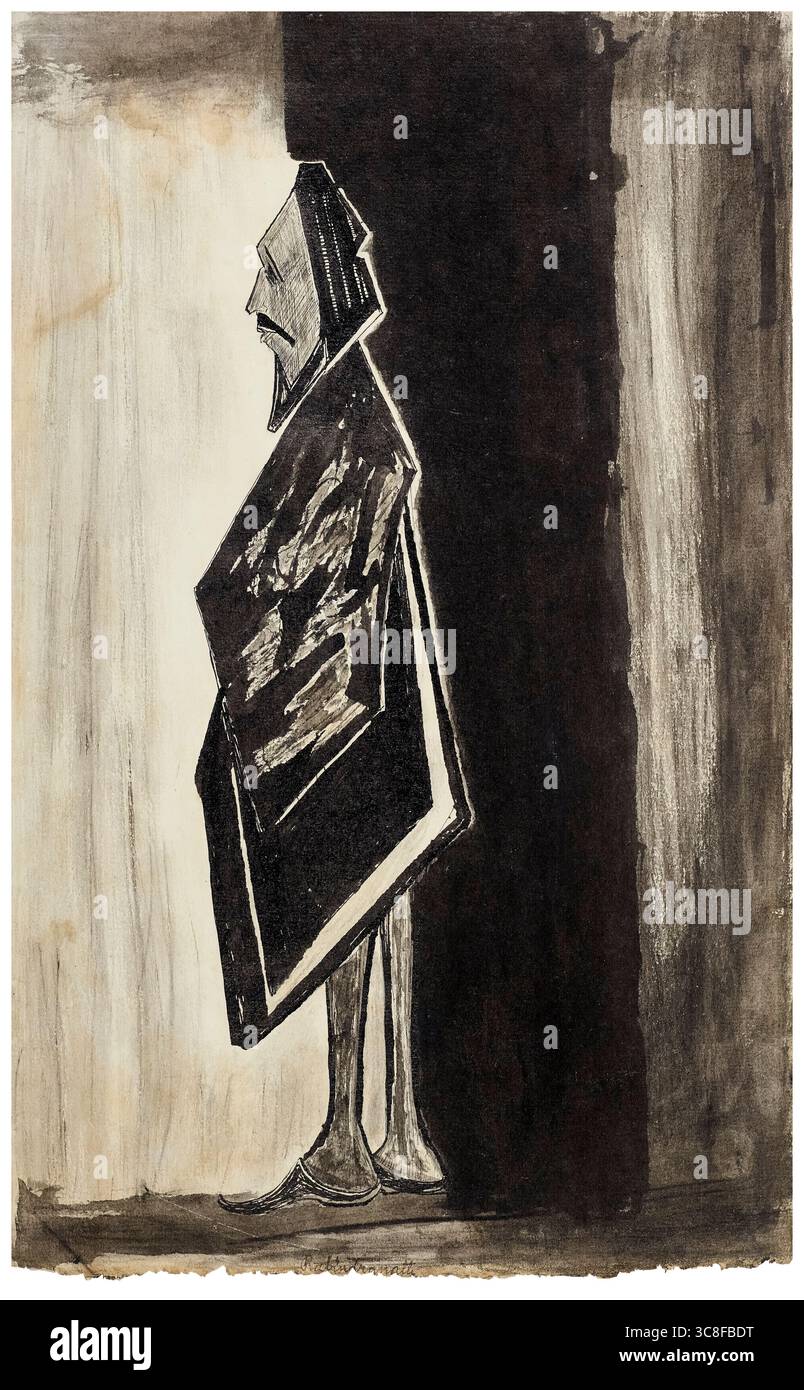 Rabindranath Tagore, Untitled (stehende Figur), Malerei in Tinte und Waschung auf Papier, 1928 Stockfoto
