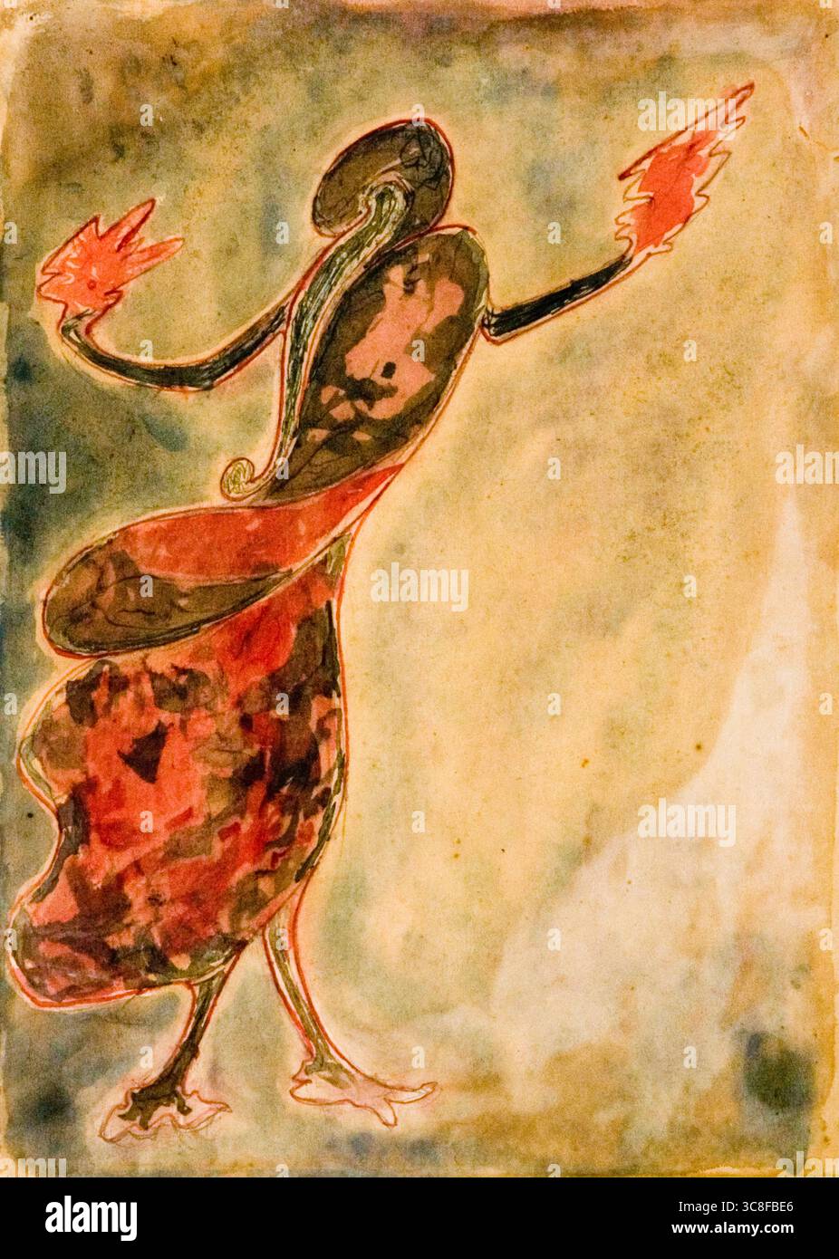 Rabindranath Tagore, tanzende Frau, Malerei in Tinte auf Papier, 1928-1940 Stockfoto