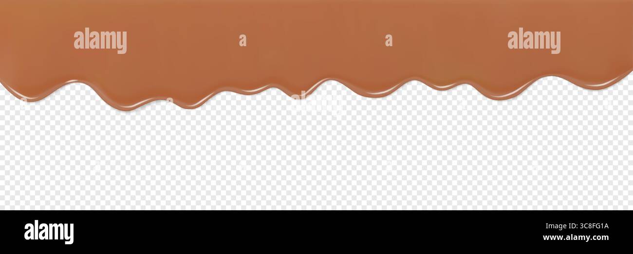 Realistisch tropfende Schokolade oder Karamellglasur erzeugen eine süße, glänzende Textur. Hintergrund des fließenden Schmelzsirups für Bäckerei- oder Süßwarenoptik. Stock Vektor