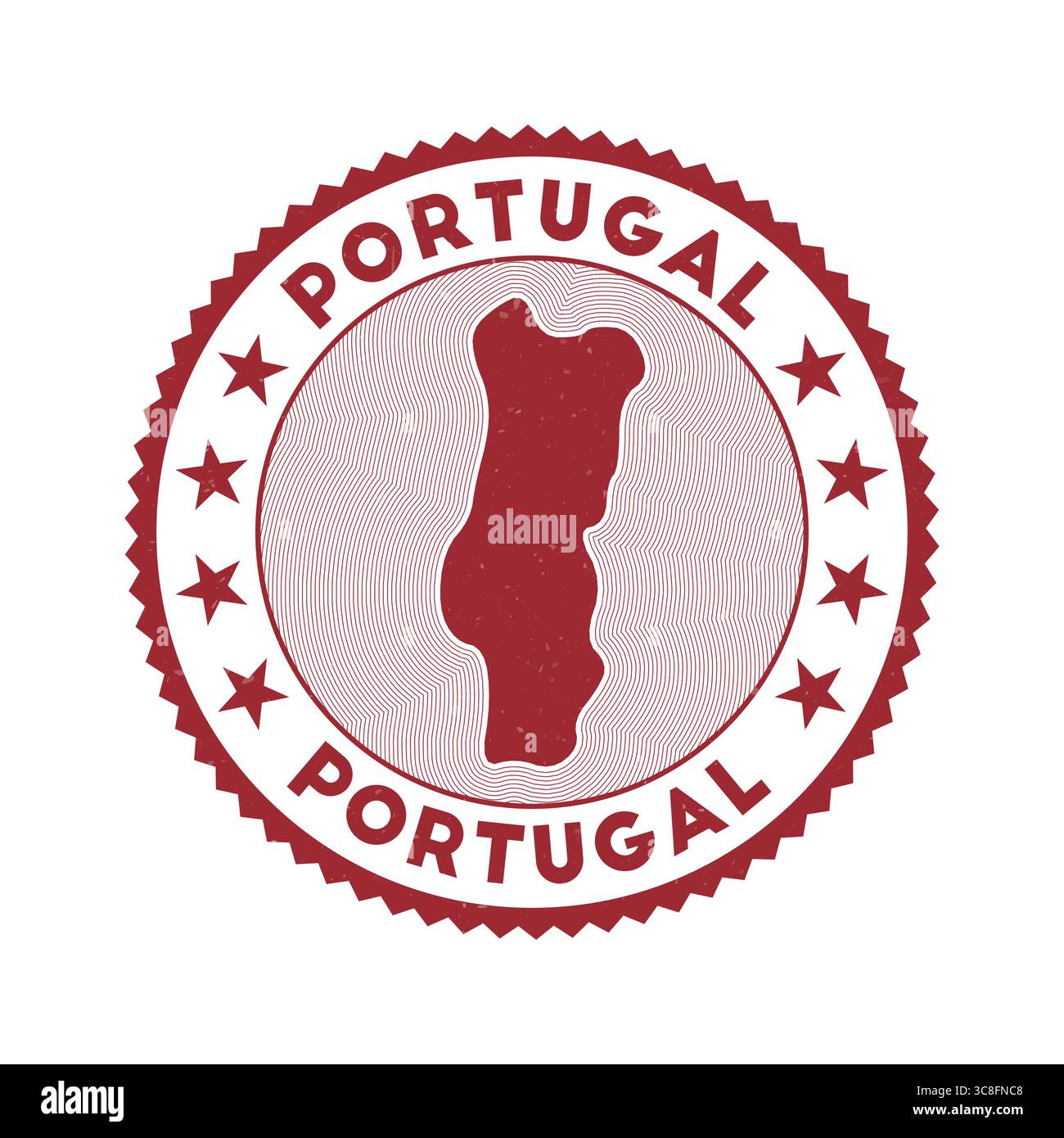 Portugal Emblem. Länderrunder Stempel mit Form Portugals, Isolinien und rundem Text. Attraktives Abzeichen. Lebendige Vektor-Illustration. Stock Vektor