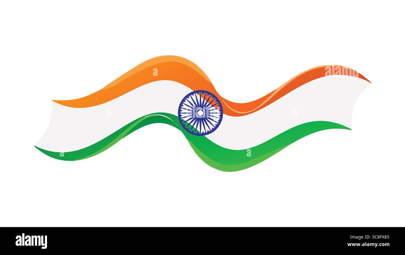 Wehende Indien-Flagge mit Ashoka-Chakra-Symbol Stock Vektor