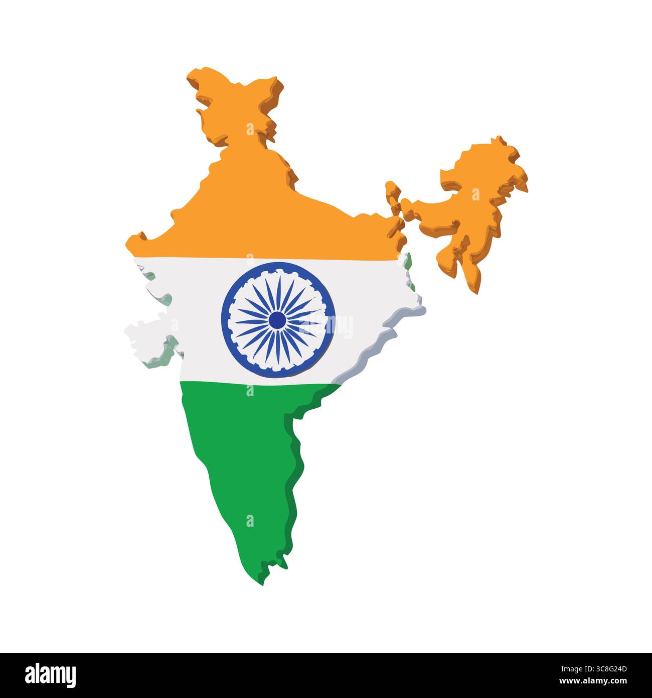 Indien Karte mit Flaggenfarben und Ashoka Chakra Symbol Stock Vektor