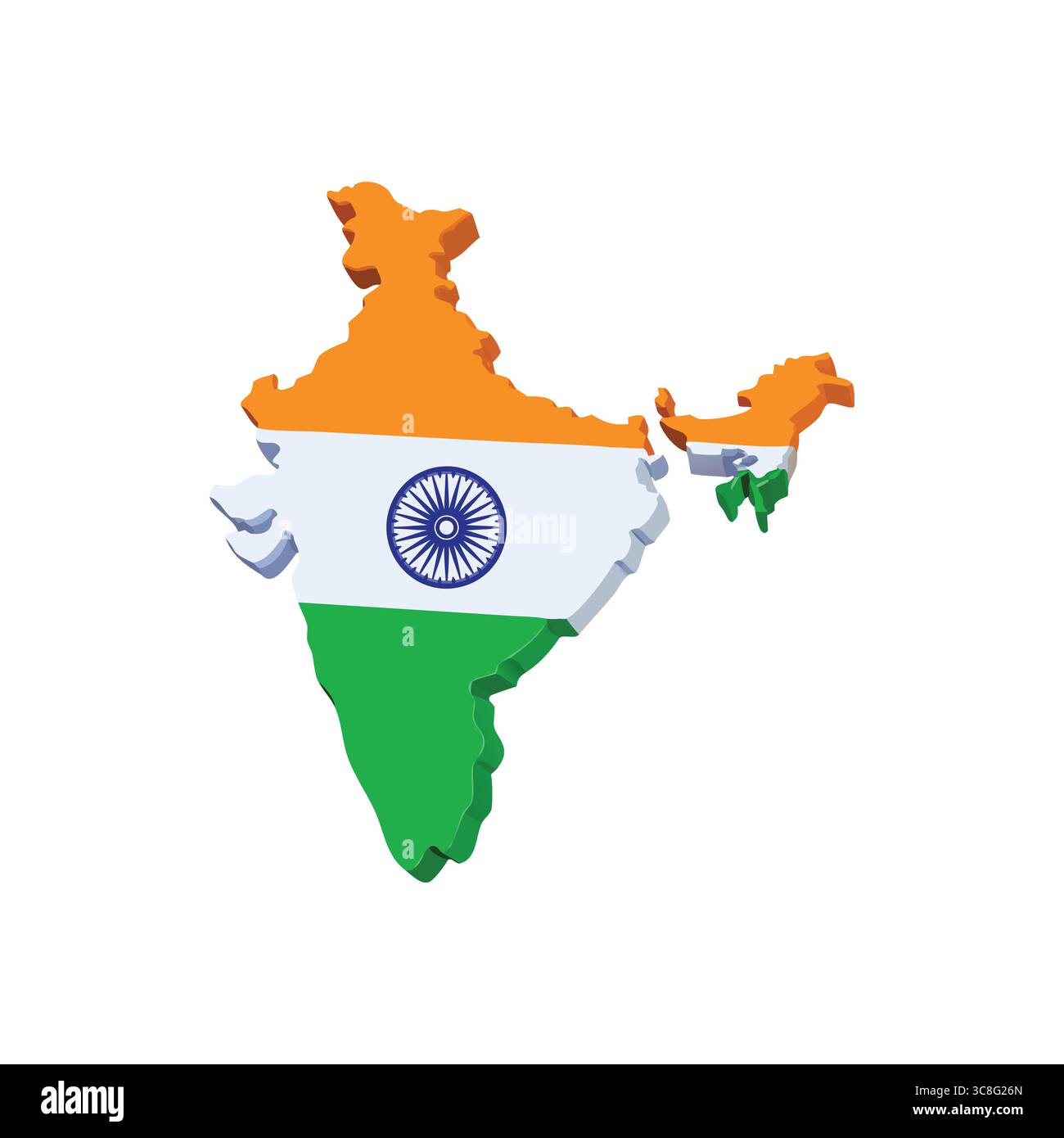 Indien Karte mit Flaggenfarben und Ashoka Chakra Symbol Stock Vektor