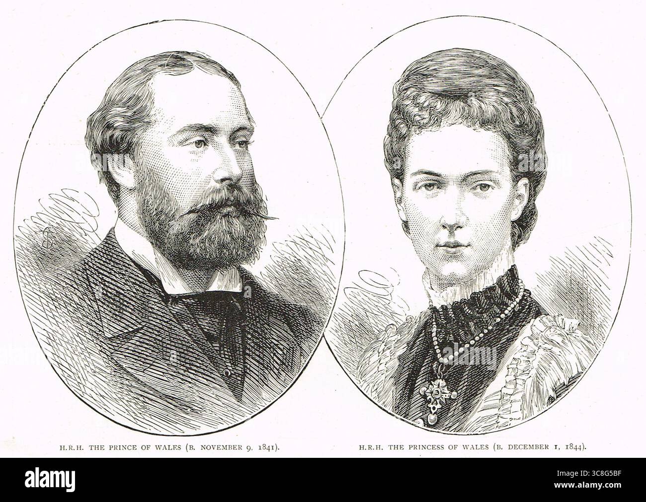 Porträts von Prinz Albert Eduard, Prinz von Wales, dem späteren König Eduard VII. Und der Prinzessin von Wales, Alexandra von Dänemark Stockfoto