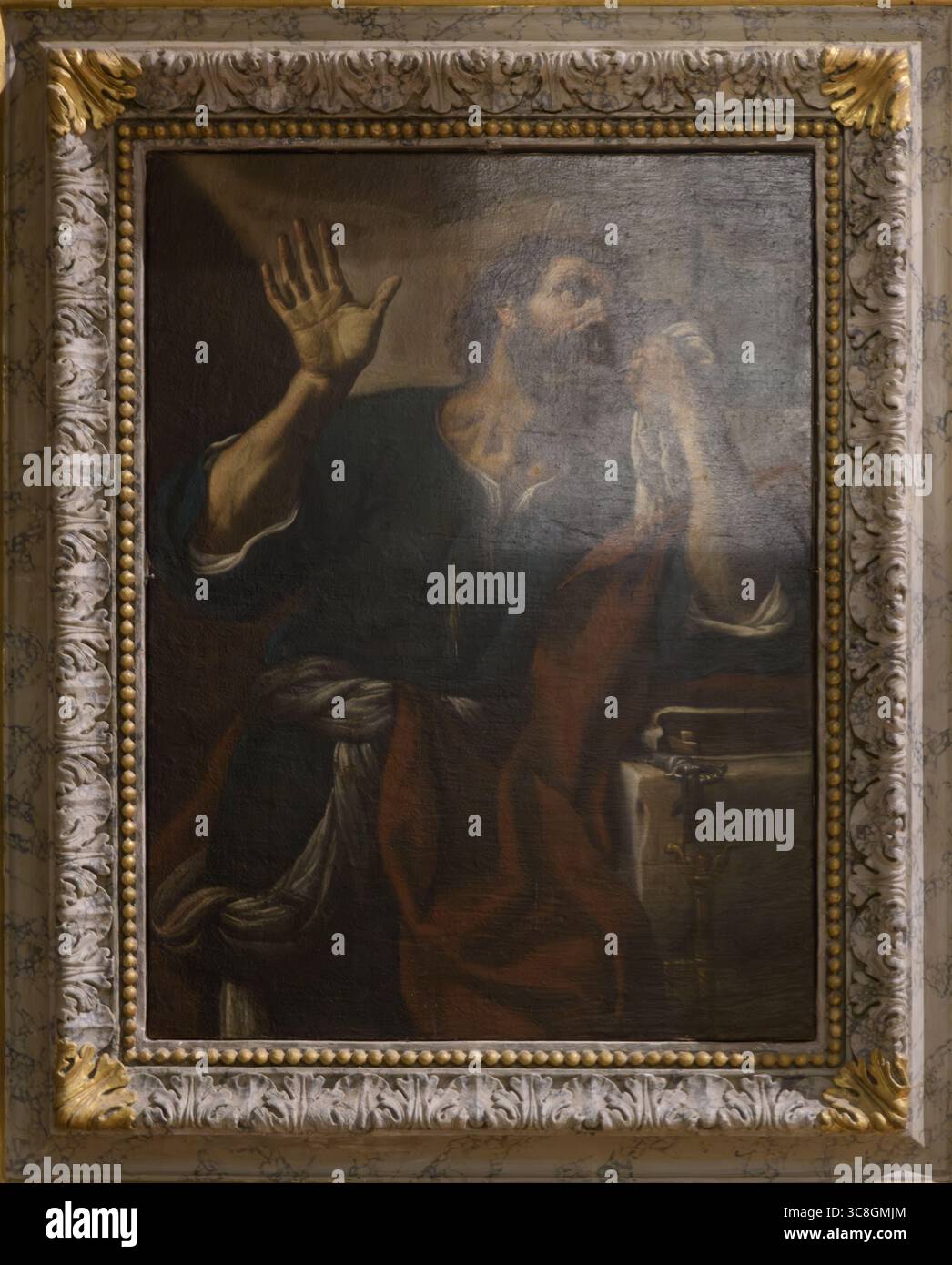 Gemälde des Heiligen Petrus, der nach der Verleugnung Christi weint, Guercino zugeschrieben, Basilika San Pietro (Basilica di San Pietro), Perugia, Italien Stockfoto