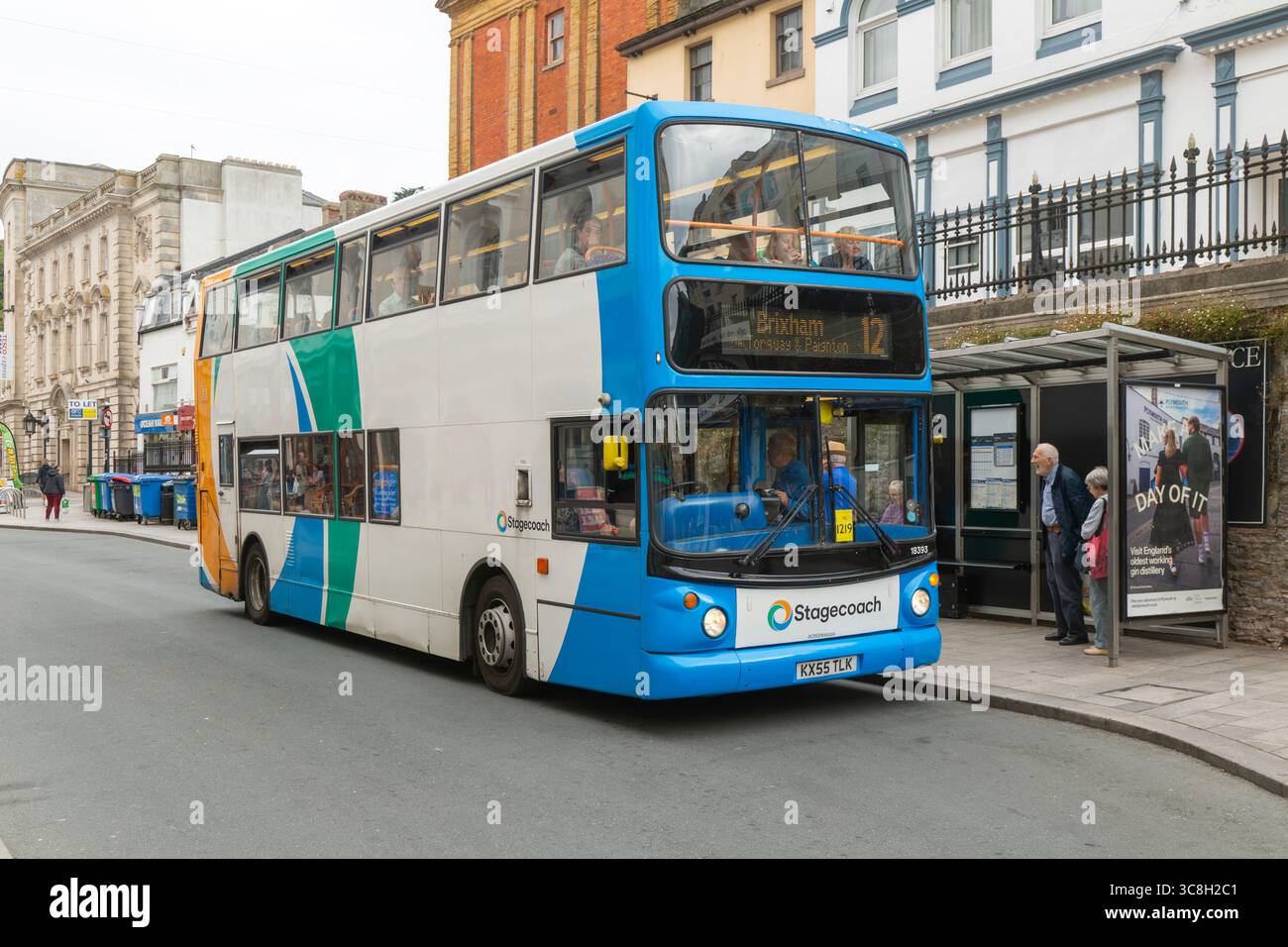 Dennis Trident Alexander ALX400 Bus, Stagecoach Doppeldecker Linie 12 nach Brixham, Torquay, Devon, England, Großbritannien Stockfoto