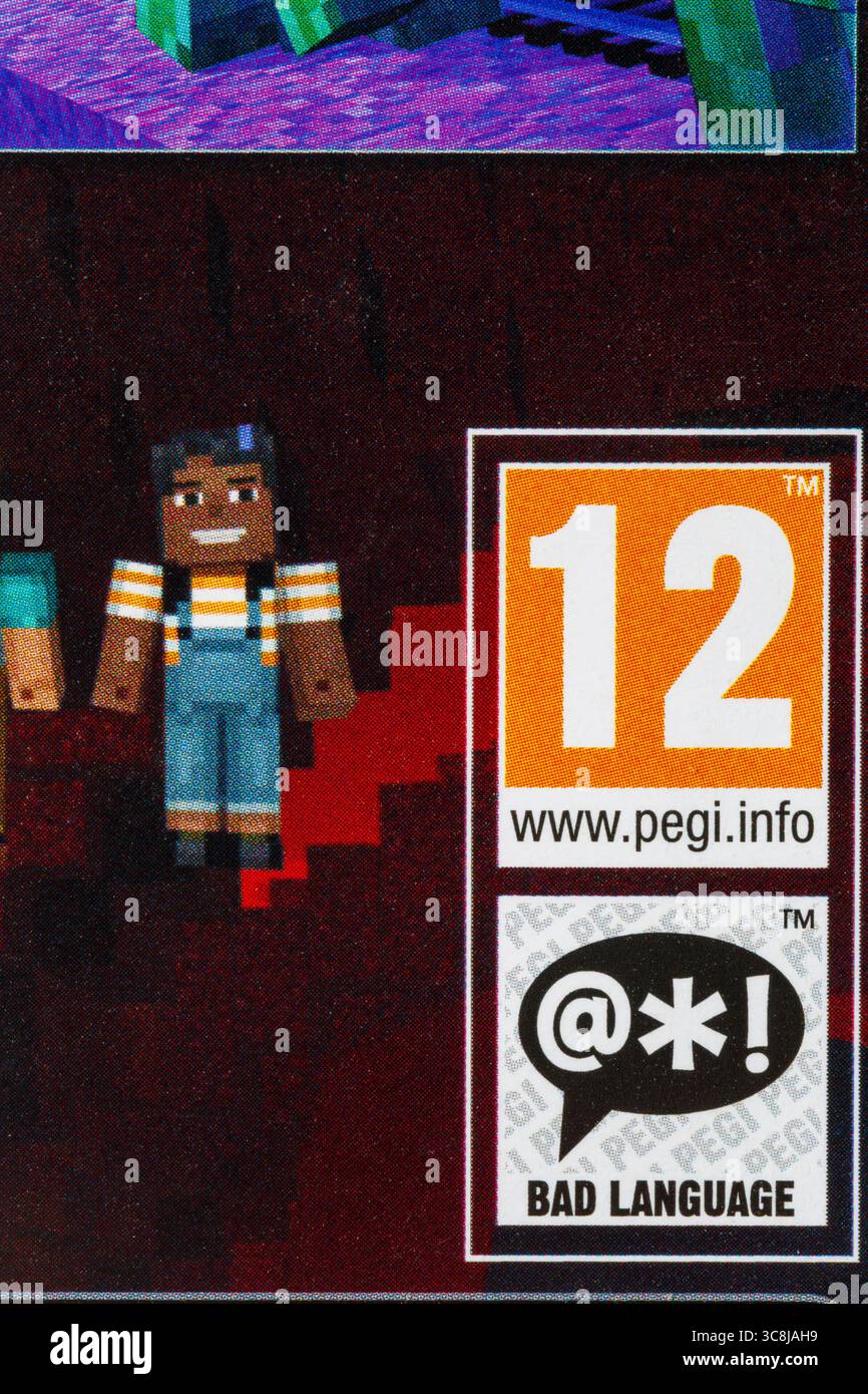 12 12 pegi-Bewertung, Pan-European Game Information on PlayStation PS4 Videospiel with Bad language – European Video Game Content Rating System Stockfoto