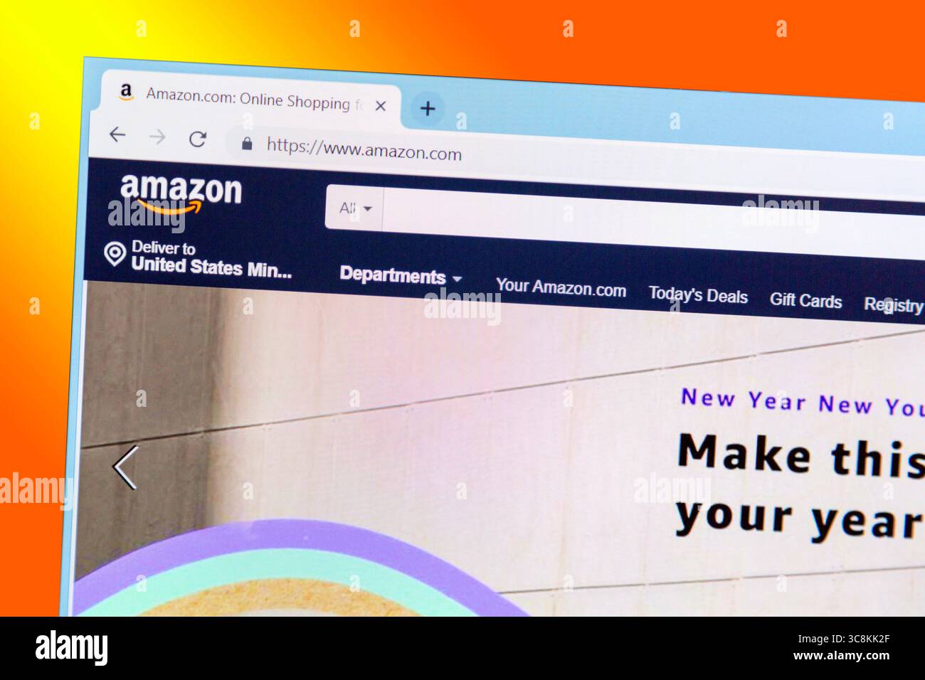 Moskau, Russland - Januar 2019 - Homepage der Amazon Online Shopping-Website auf dem PC-Bildschirm Stockfoto