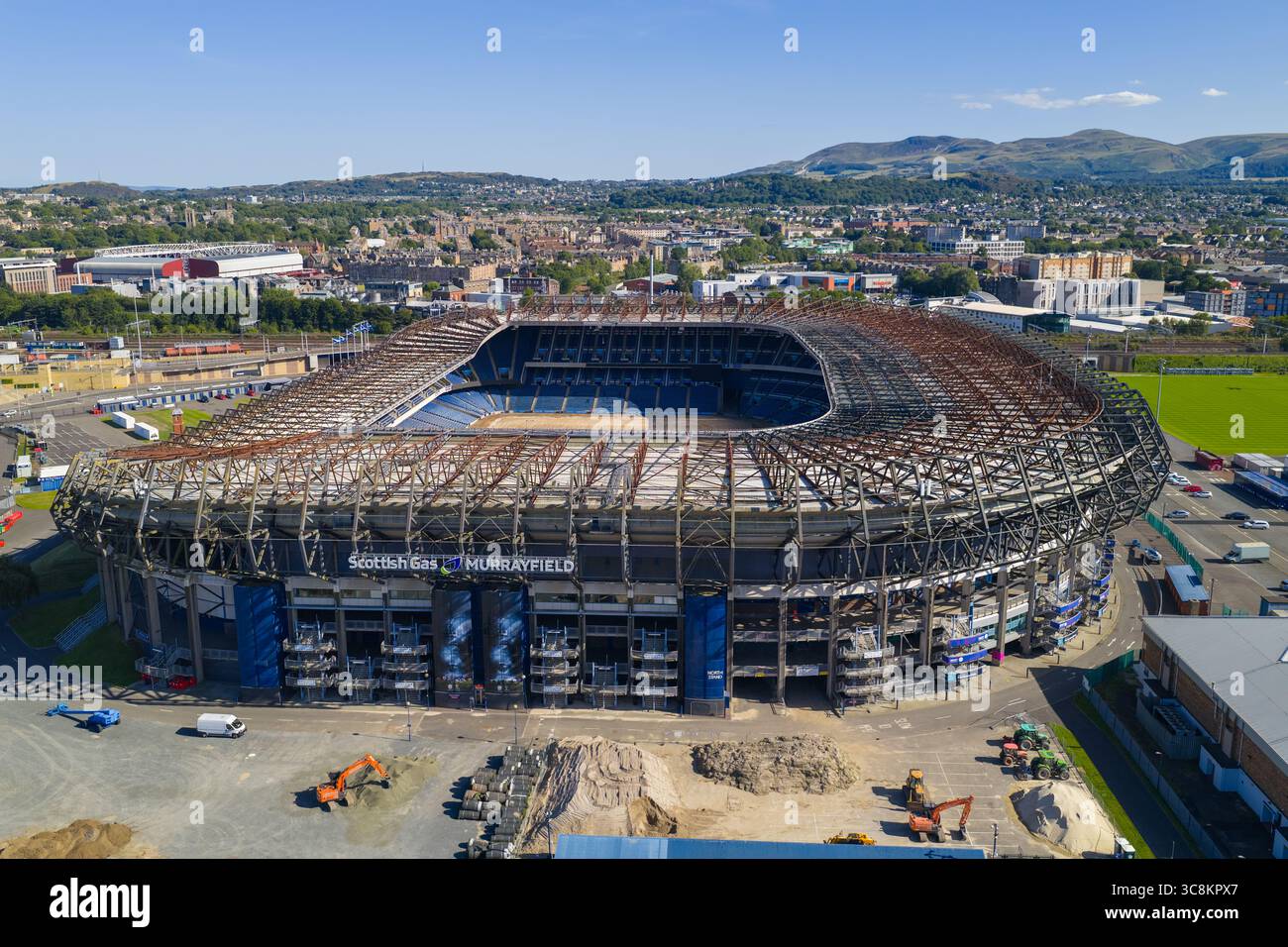 Luftbild des Murrayfield Stadions in Edinburgh - Schottland. Stockfoto