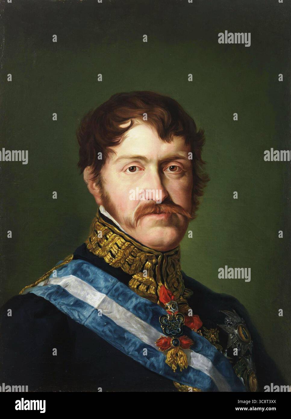 Porträt des Infanten Carlos María Isidro de Borbón, um 1823, von Vicente López Portaña. Der spanische Prinz ist in einer mit königlichen Verzierungen geschmückten Uniform dargestellt. Carlos María Isidro, Sohn von König Karl IV. Von Spanien und Bruder von Ferdinand VII., wurde später eine zentrale Figur in den Karlistenkriegen. Stockfoto Porträt des Infanten Carlos María Isidro de Borbón, um 1823, von Vicente López Portaña. Der spanische Prinz ist in einer mit königlichen Verzierungen geschmückten Uniform dargestellt. Carlos María Isidro, Sohn von König Karl IV. Von Spanien und Bruder von Ferdinand VII., wurde später eine zentrale Figur in den Karlistenkriegen. Stockfoto