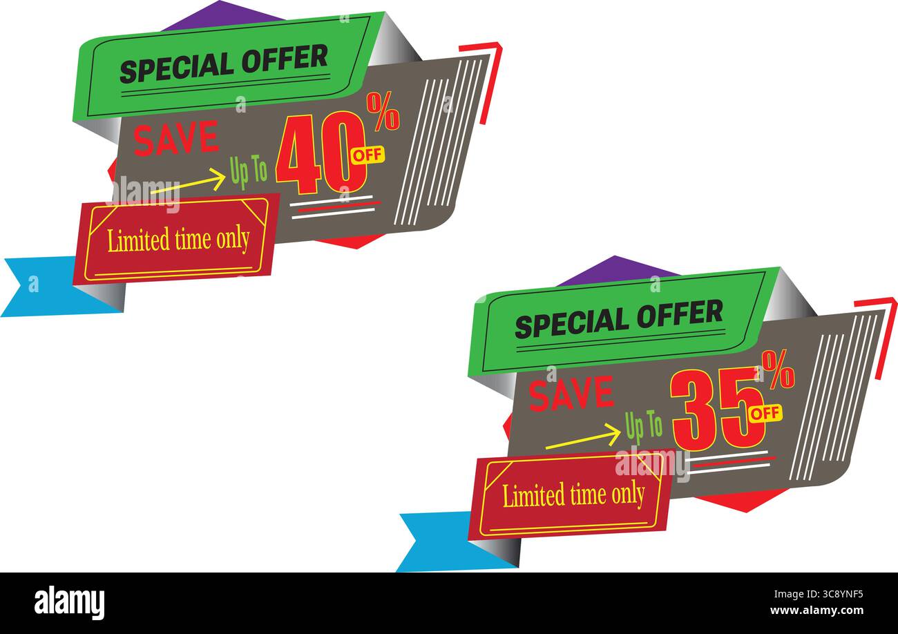 Bandetiketten mit 40 % Rabatt für Produktaktionen Stock Vektor