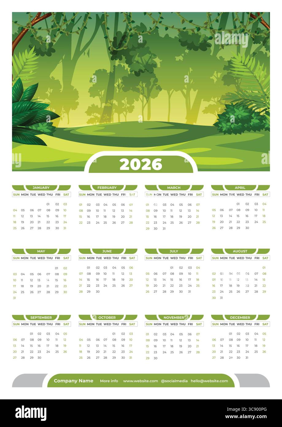 Modernes Wandkalender-Design 2026, Print Ready One-Page-Wandkalender-Template-Design 2026 Stock Vektor