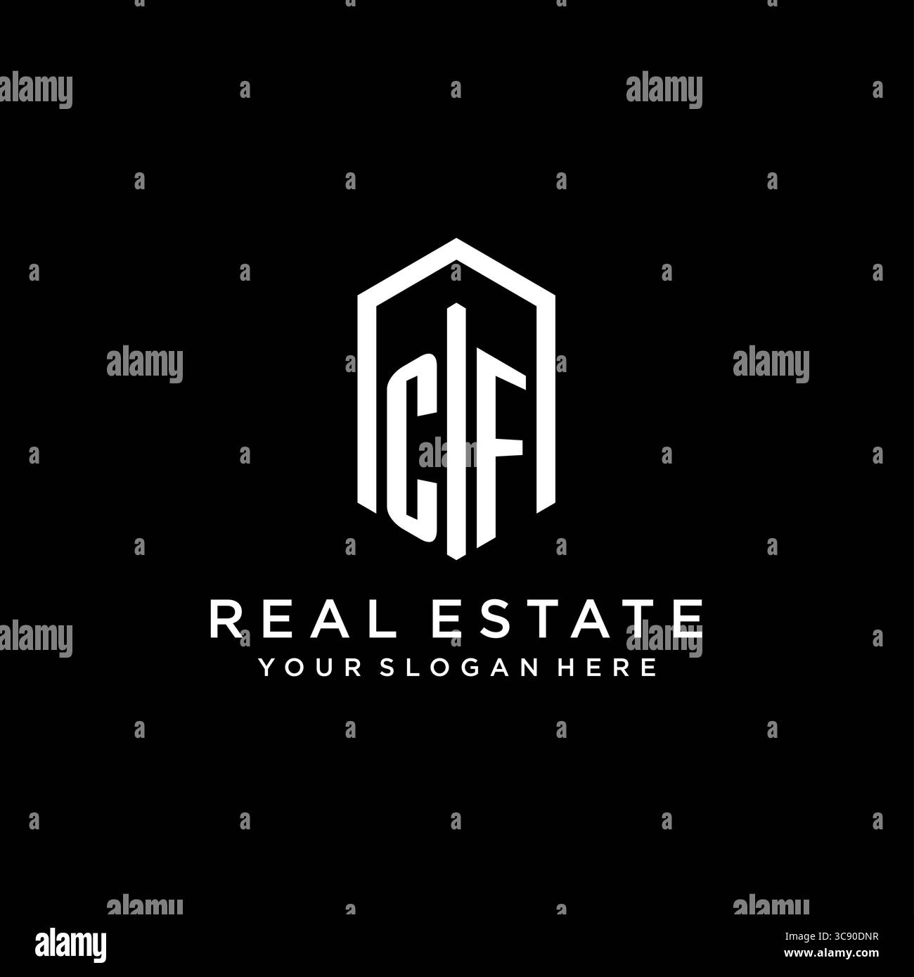 Letter CF Logo für Immobilien mit sechseckiger Icon Design Vektorgrafik Stock Vektor
