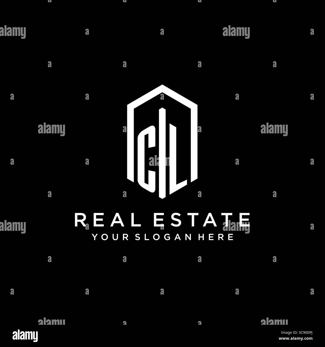Letter CL Logo für Immobilien mit sechseckiger Icon Design Vektorgrafik Stock Vektor