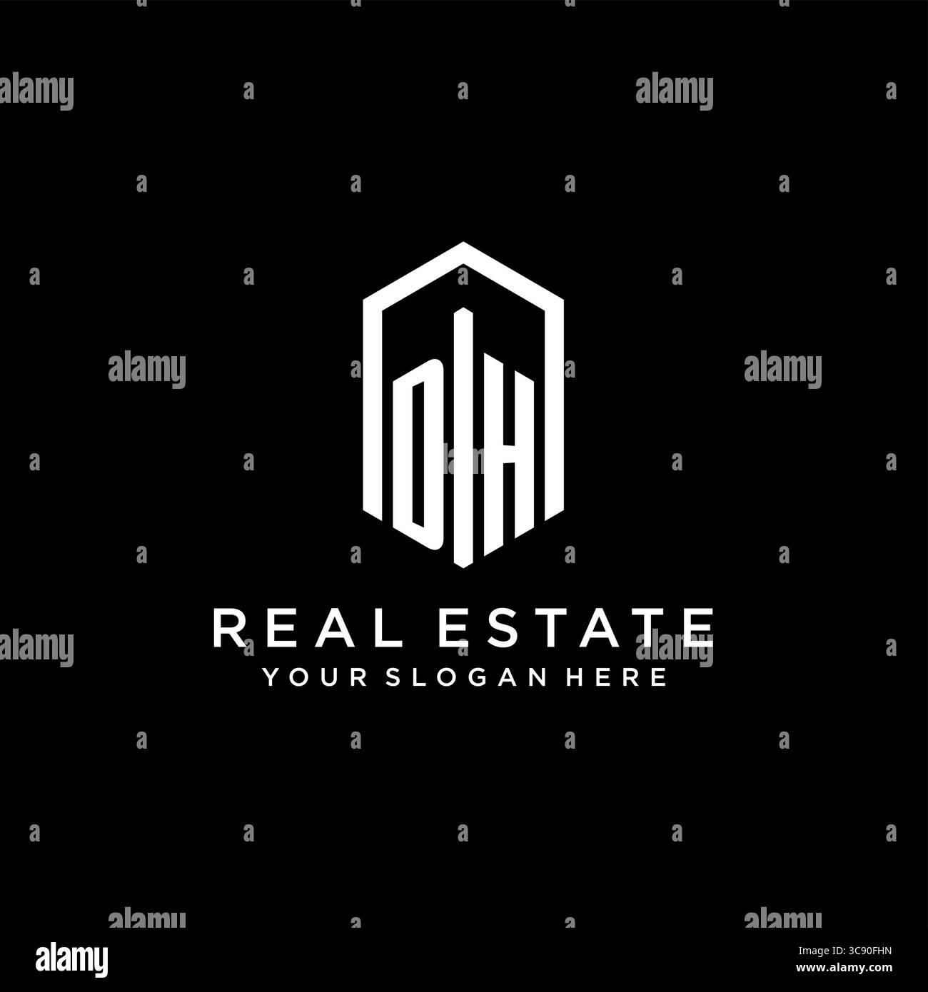 Letter DH Logo für Immobilien mit sechseckiger Icon Design Vektorgrafik Stock Vektor